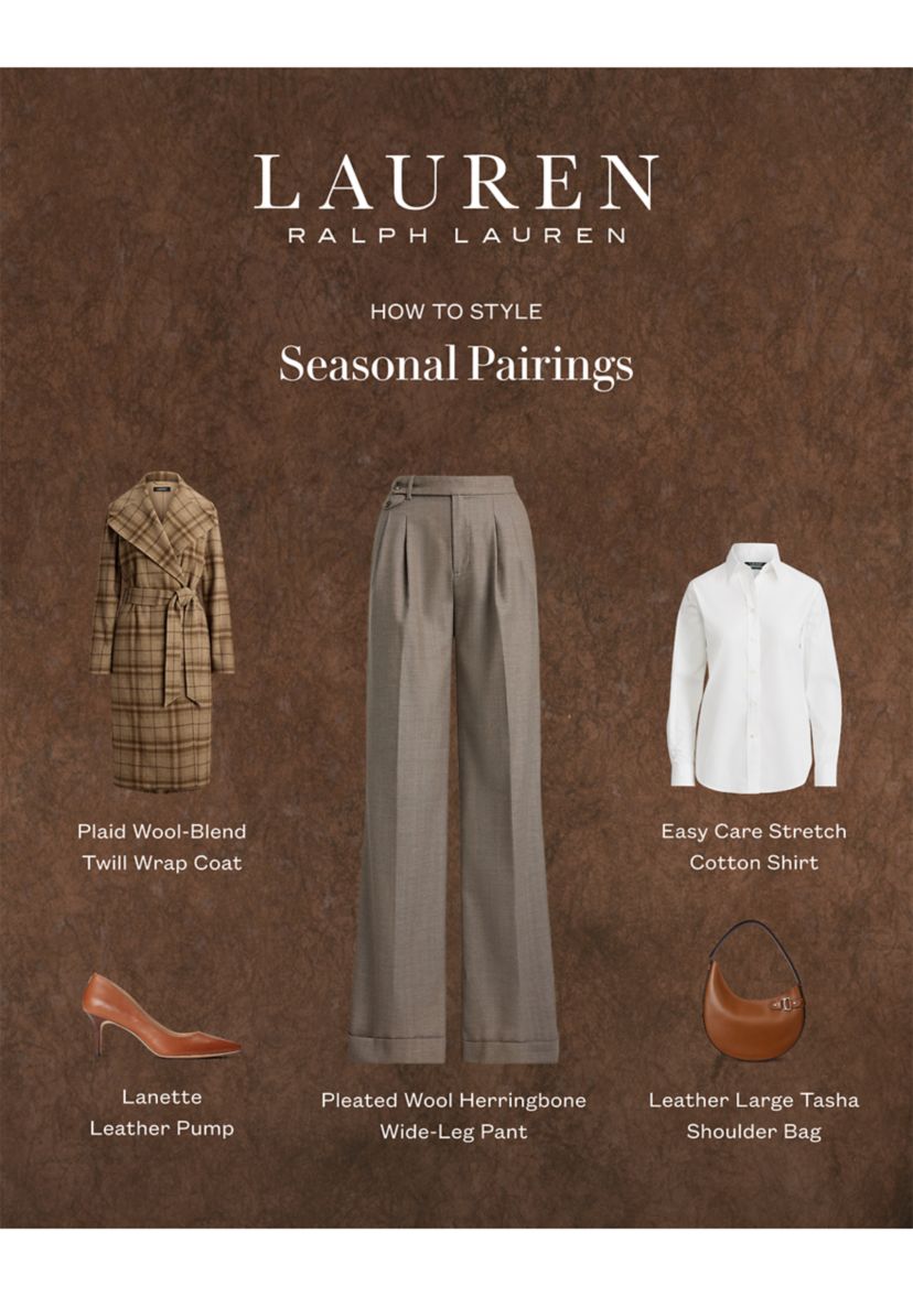 Womens Pleated Wool Herringbone Wide-Leg Pants