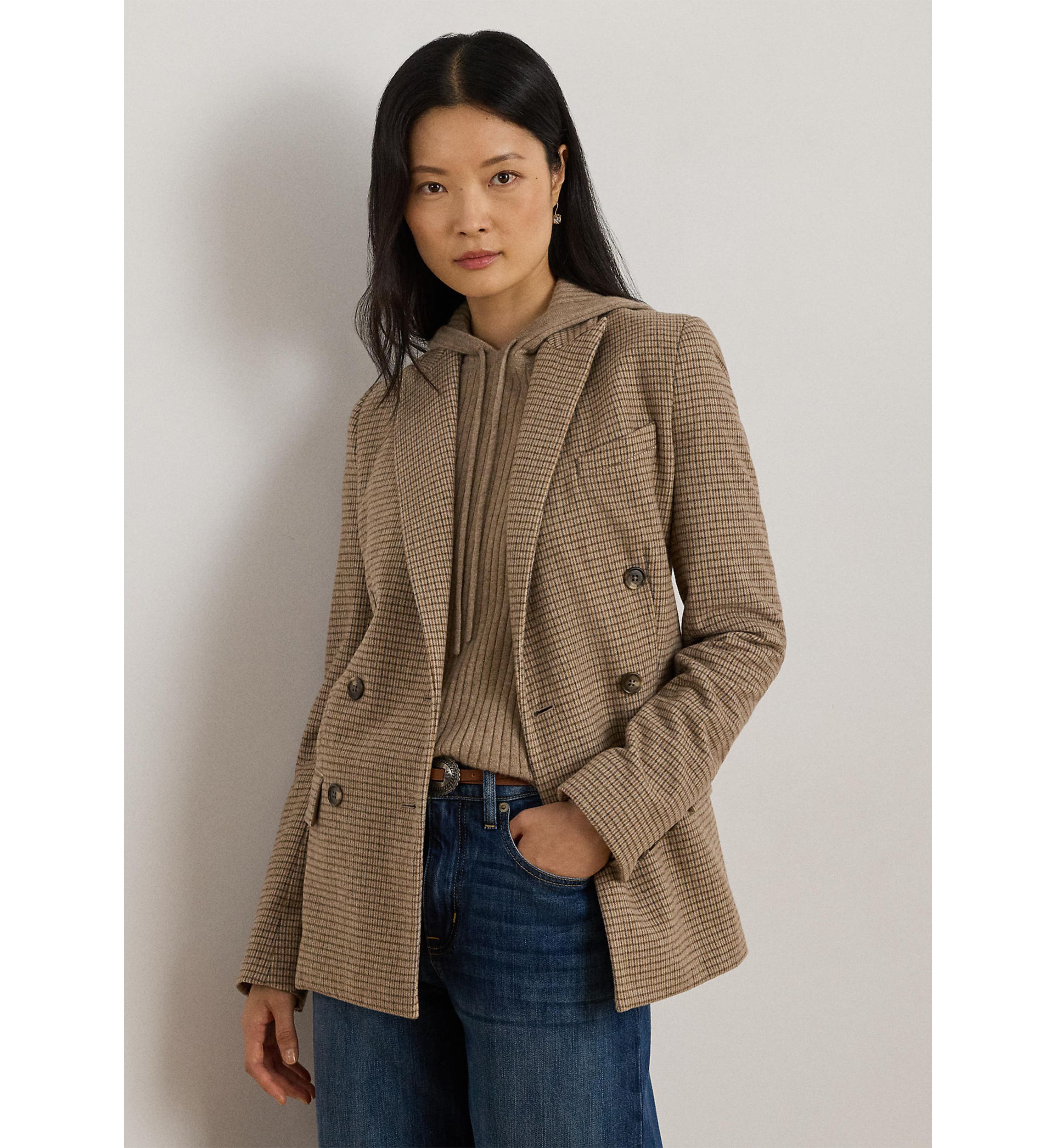 Womens Double-Breasted Wool-Blend Twill Blazer