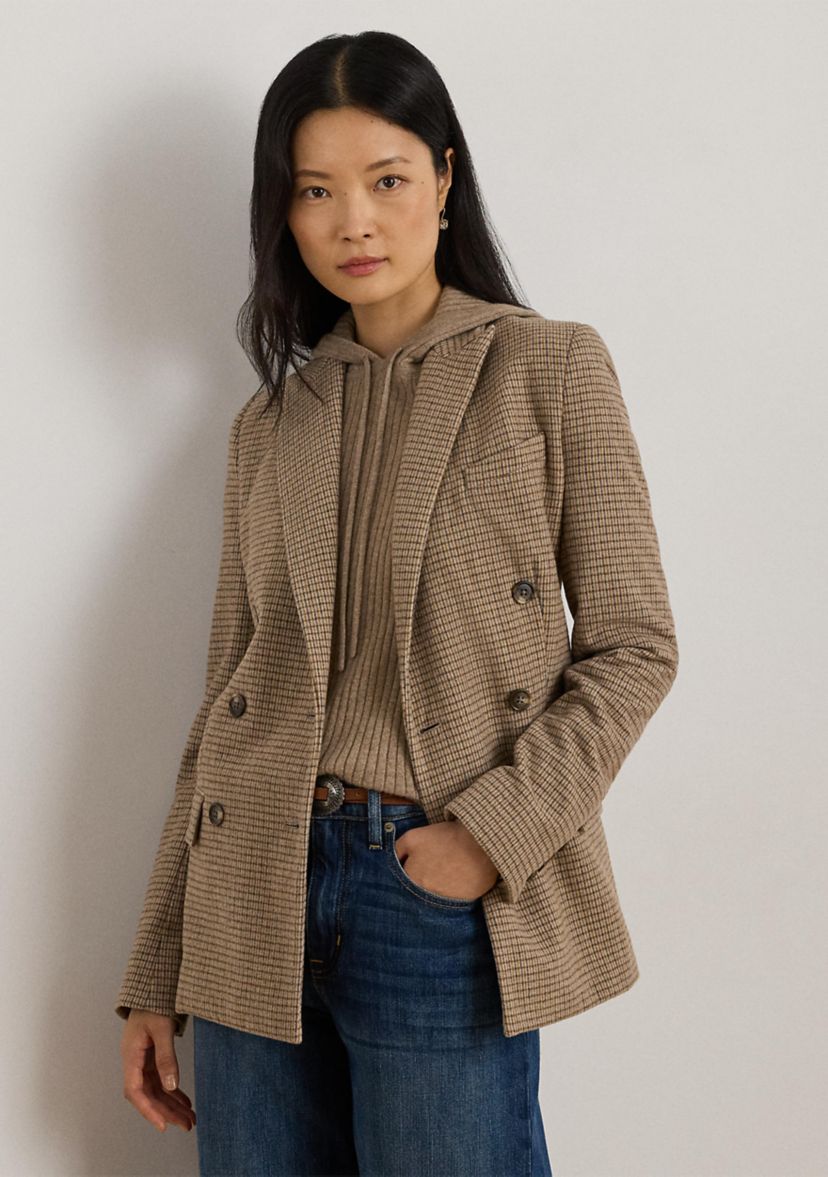 Womens Double-Breasted Wool-Blend Twill Blazer