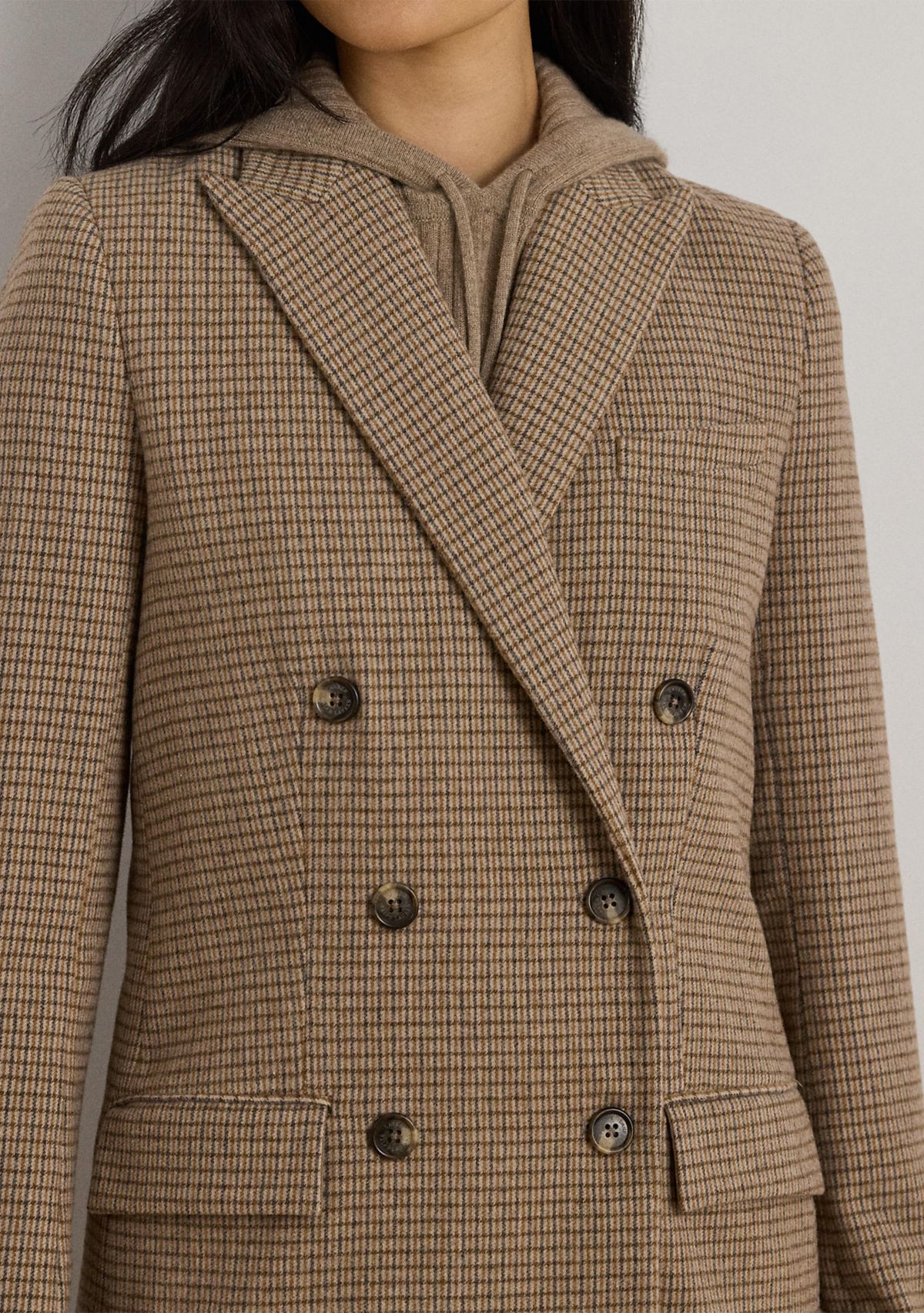 Womens Double-Breasted Wool-Blend Twill Blazer