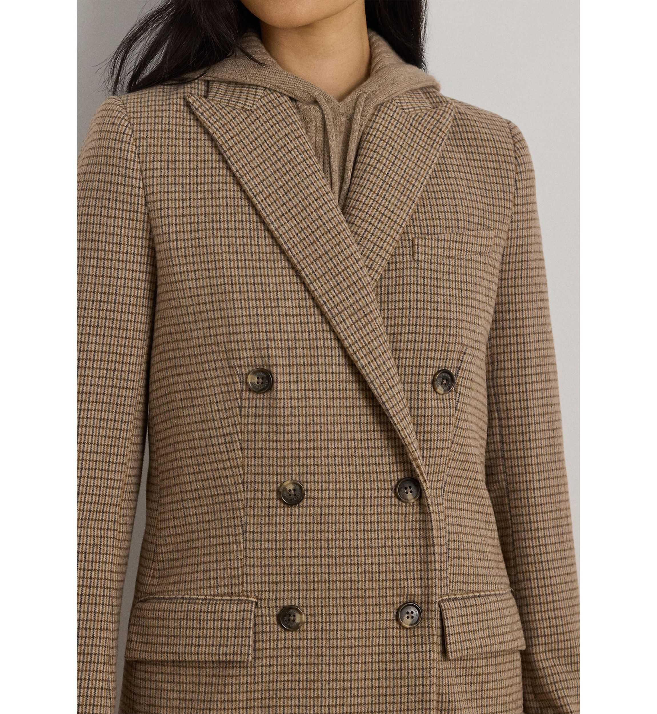 Womens Double-Breasted Wool-Blend Twill Blazer