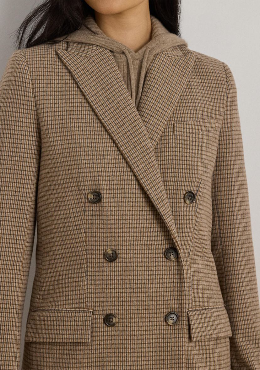 Womens Double-Breasted Wool-Blend Twill Blazer