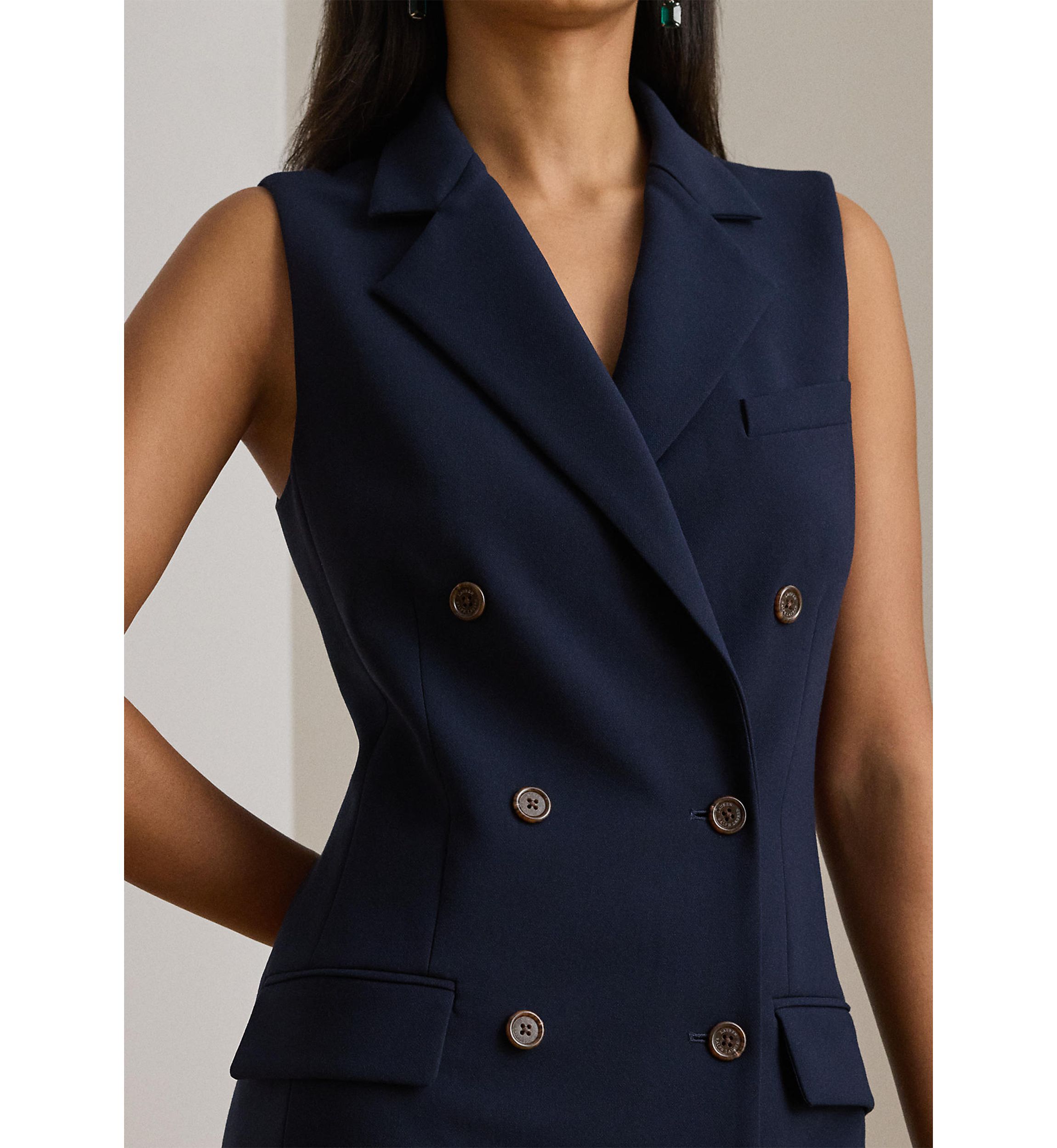 Double-Breasted Crepe Sleeveless Dress