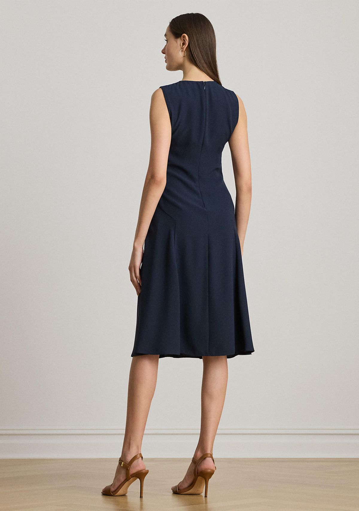 Faux-Leather-Trim Georgette Dress