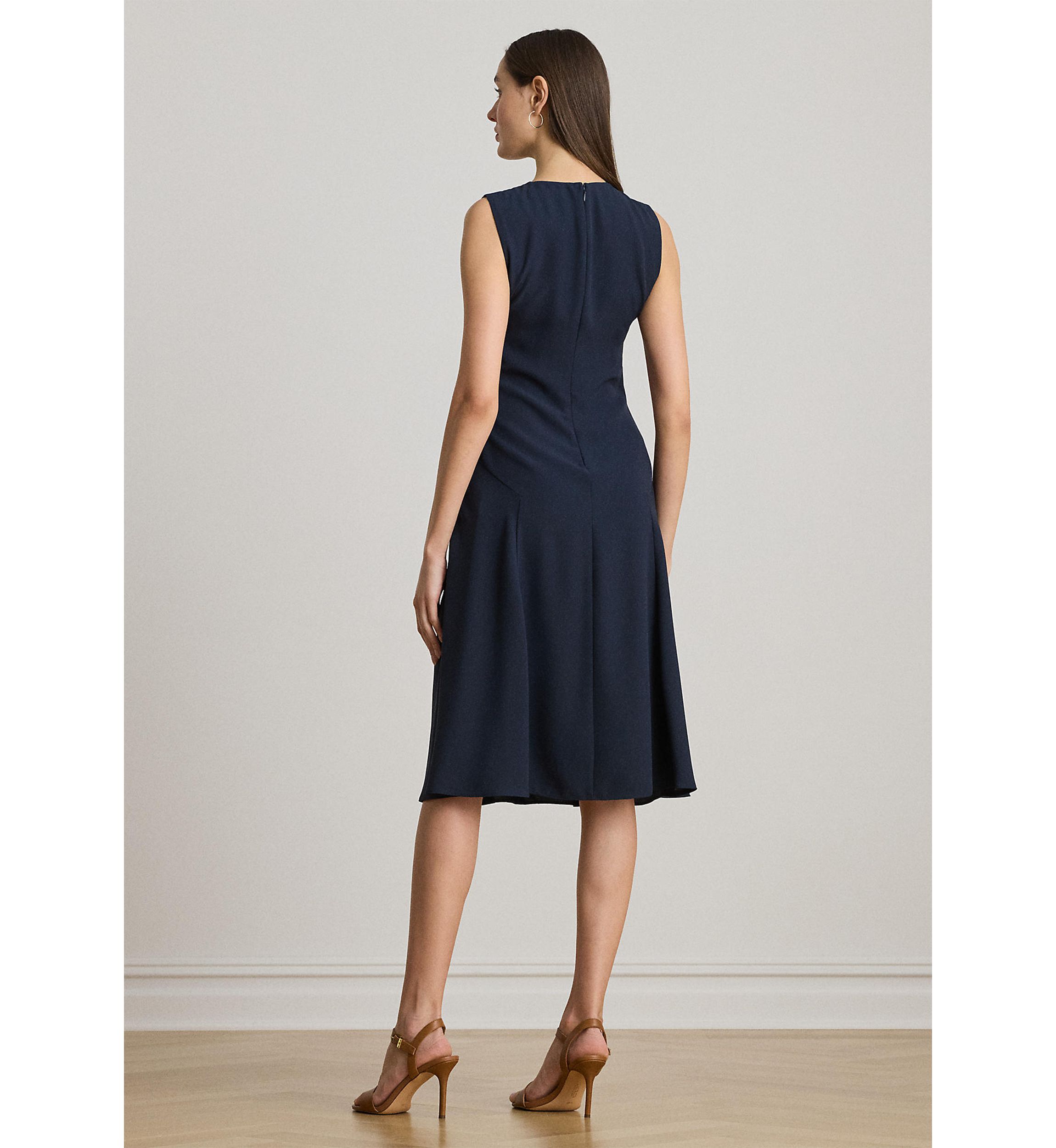 Faux-Leather-Trim Georgette Dress
