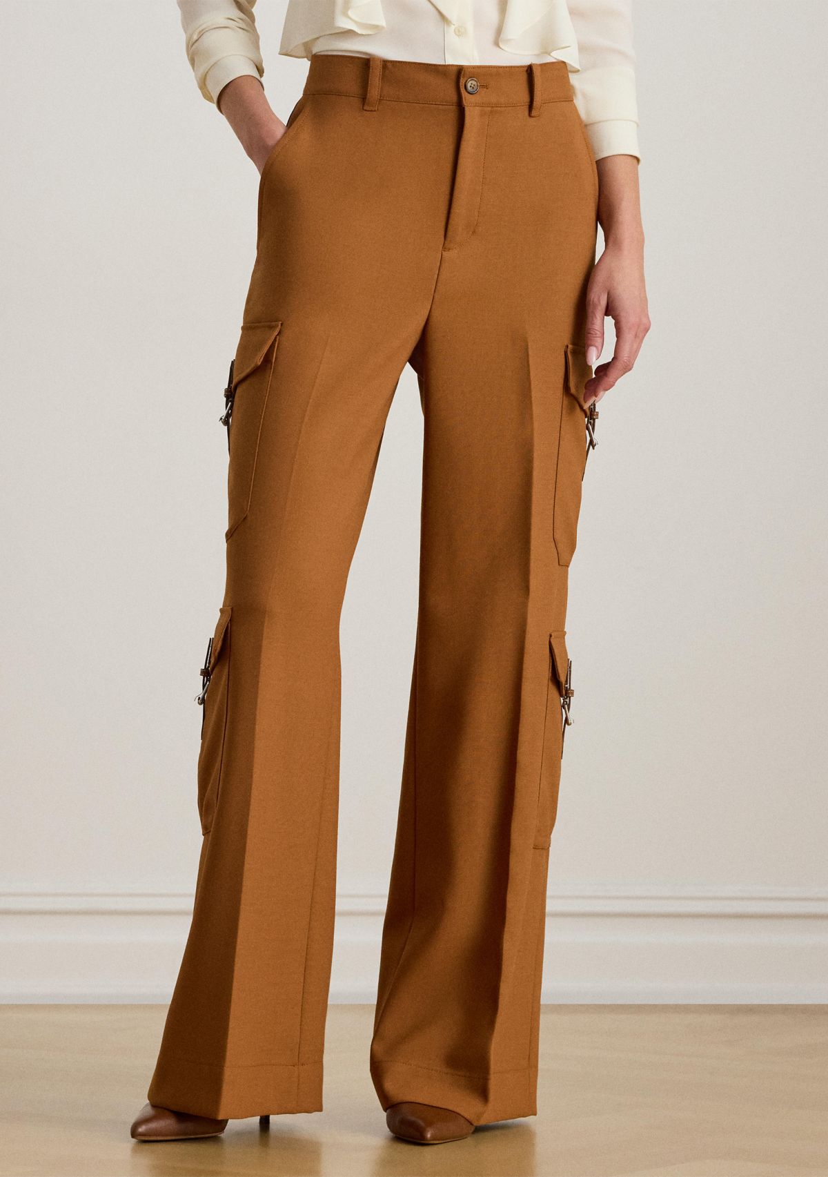 Wool-Blend Serge Wide-Leg Cargo Pants
