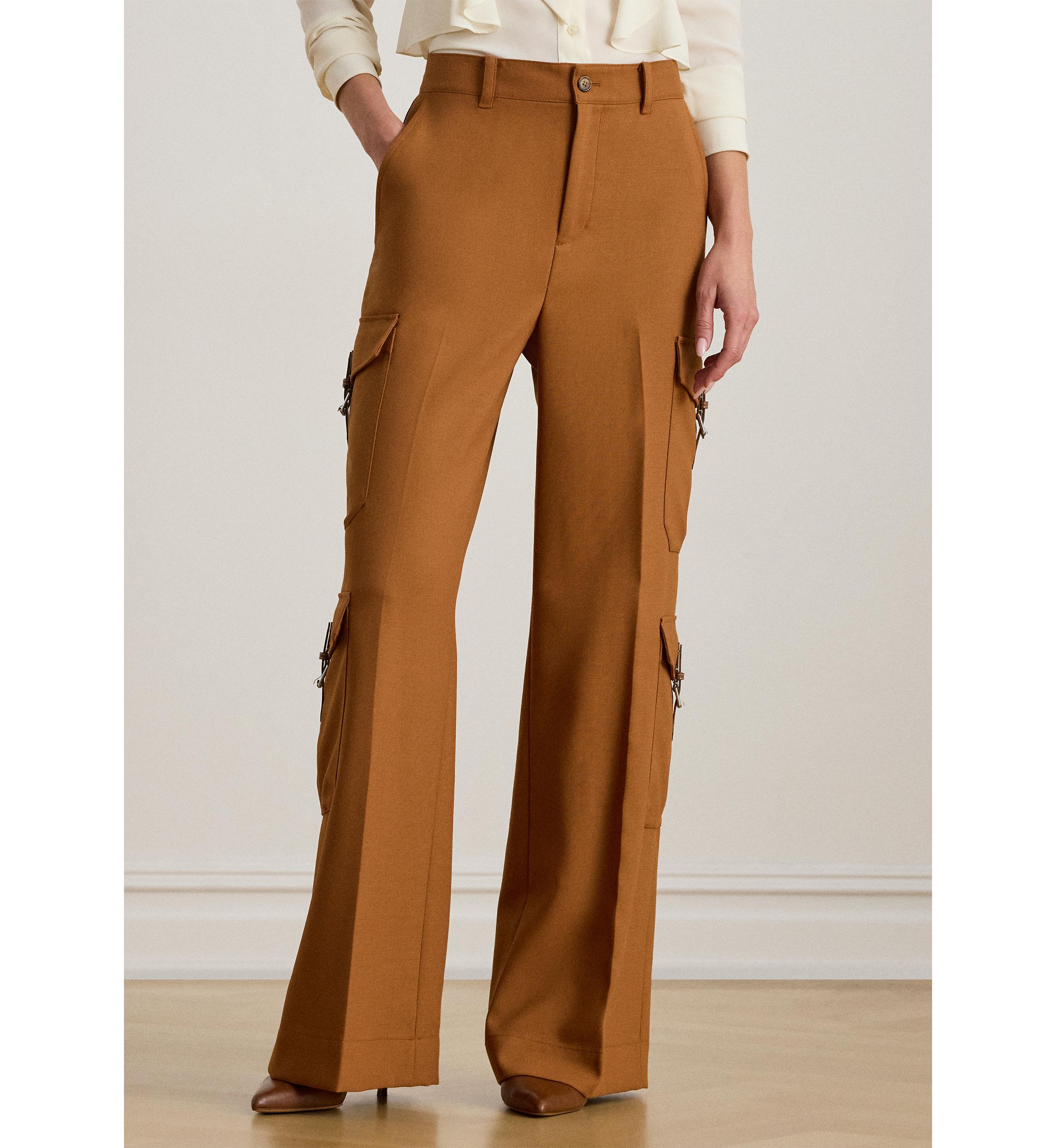Wool-Blend Serge Wide-Leg Cargo Pants