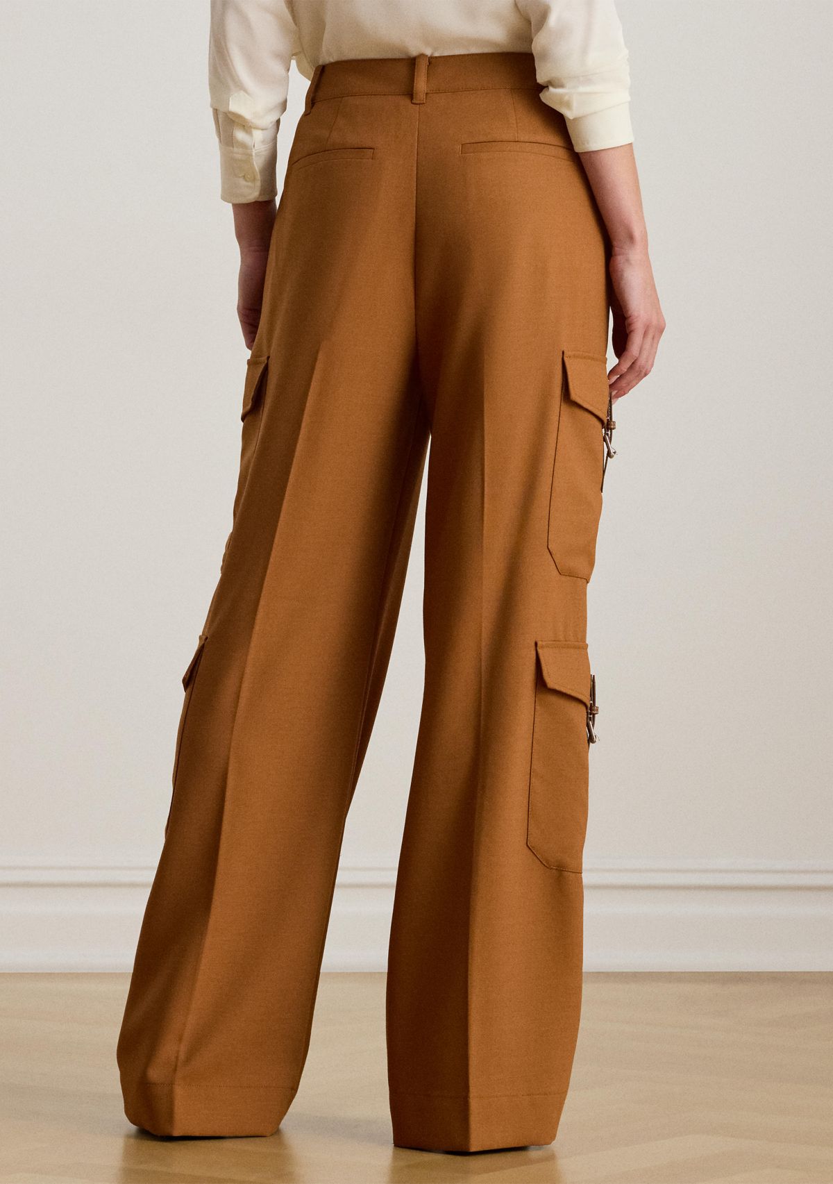 Wool-Blend Serge Wide-Leg Cargo Pants