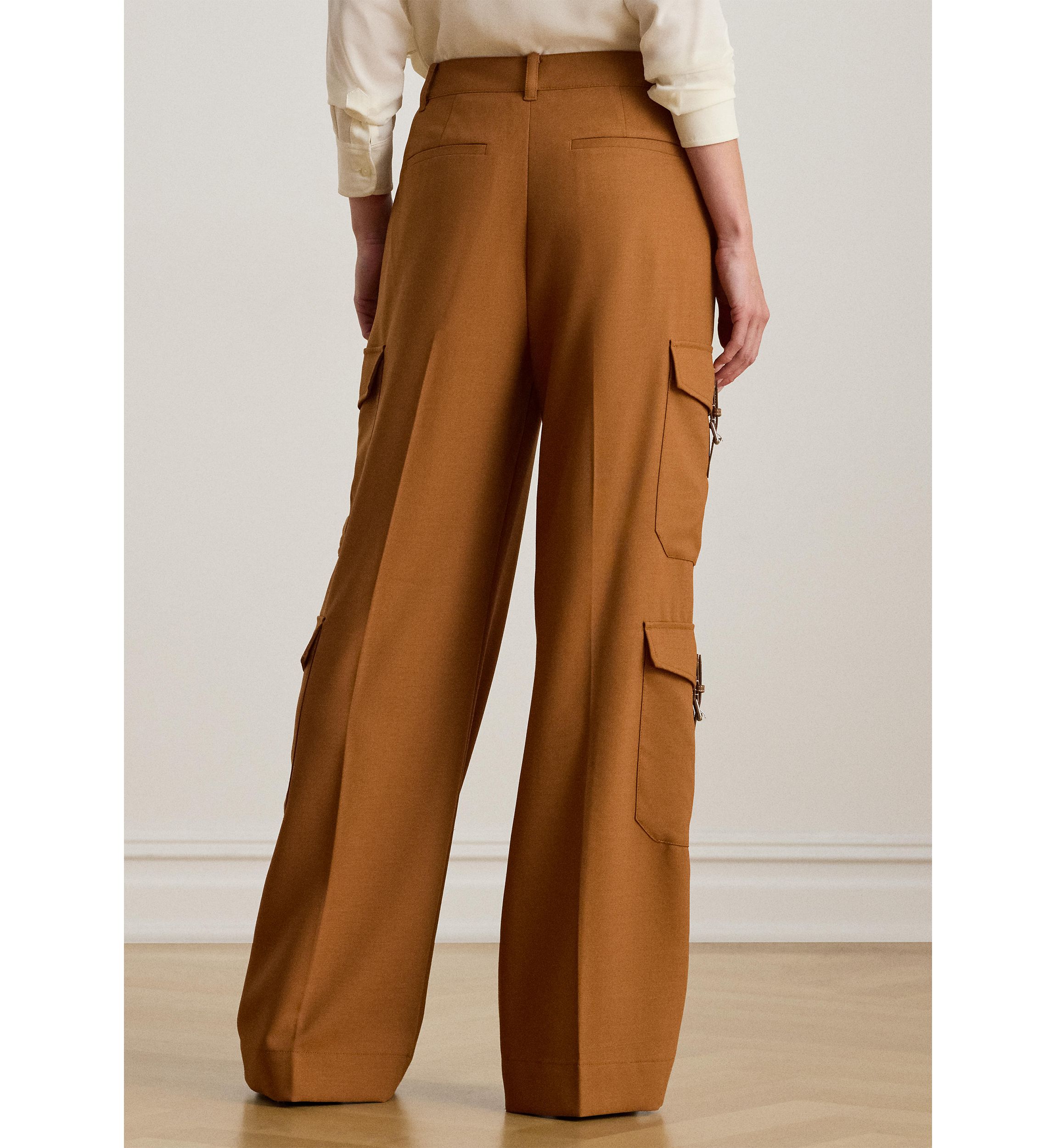 Wool-Blend Serge Wide-Leg Cargo Pants