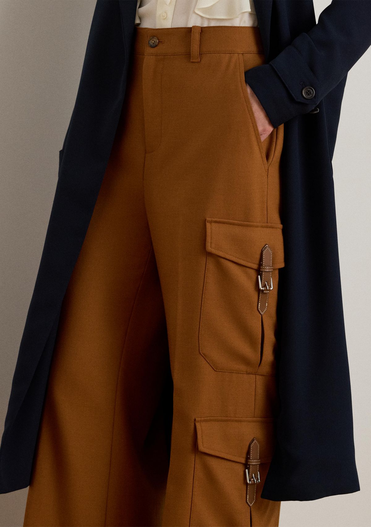 Wool-Blend Serge Wide-Leg Cargo Pants