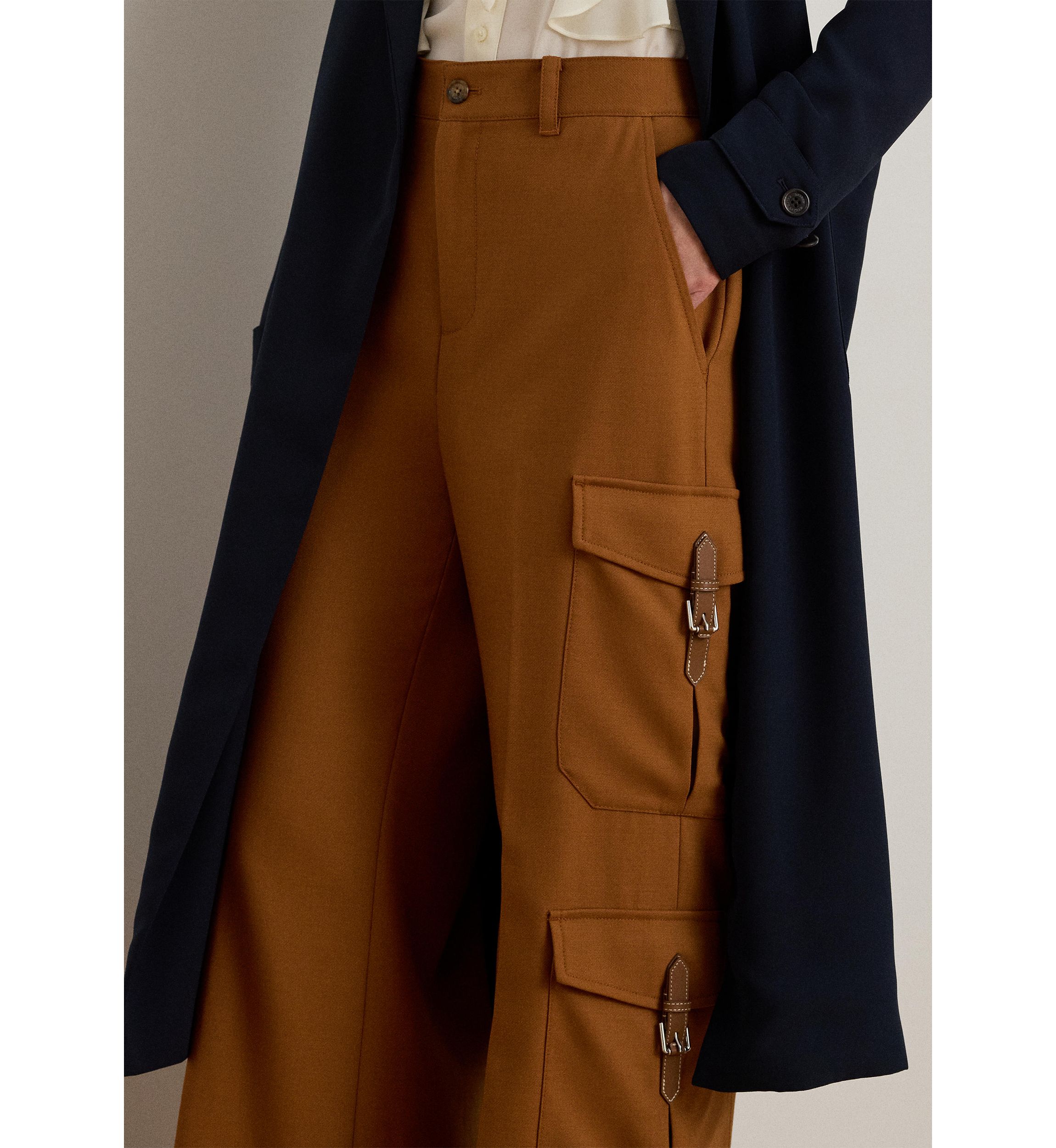 Wool-Blend Serge Wide-Leg Cargo Pants