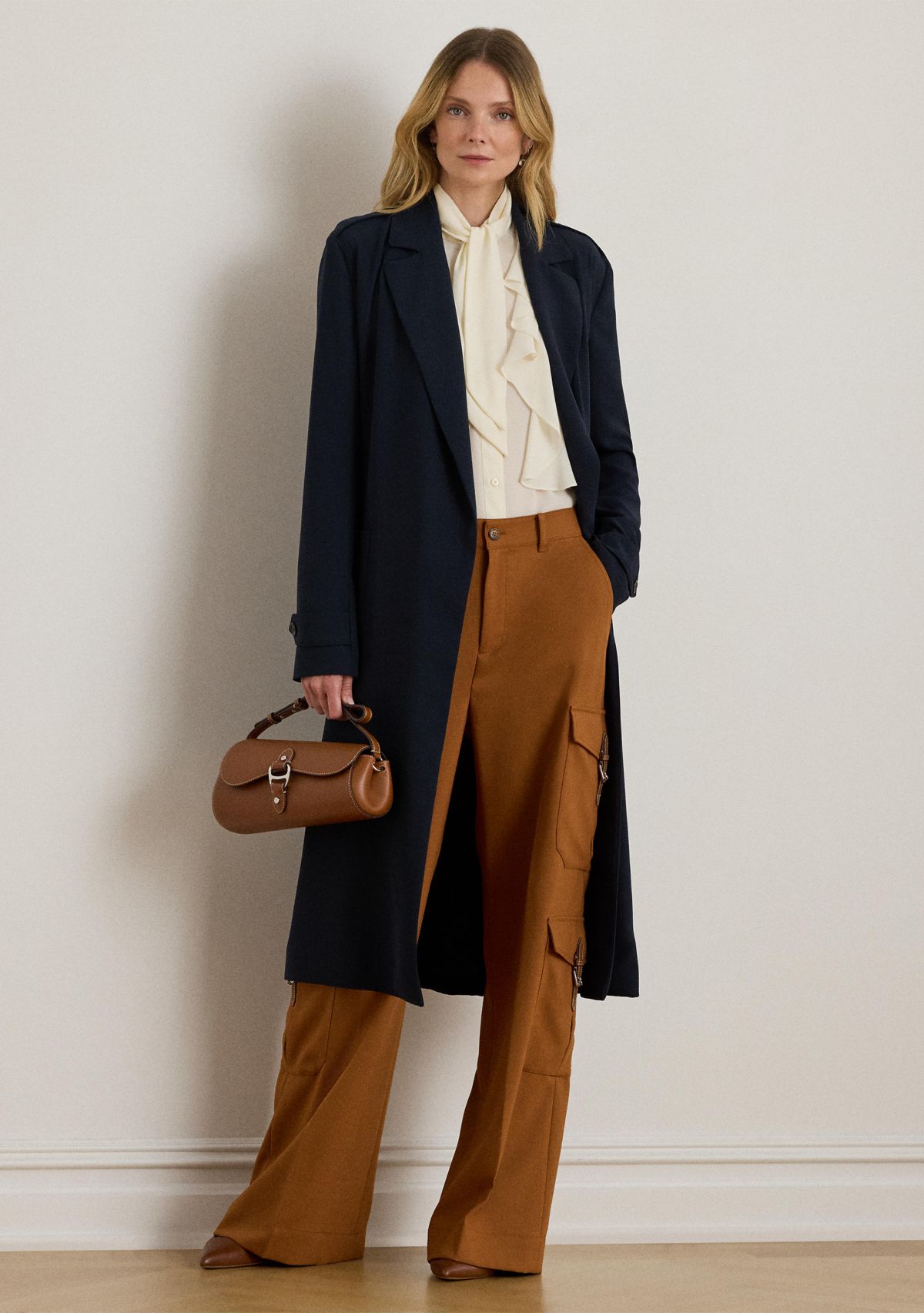 Wool-Blend Serge Wide-Leg Cargo Pants