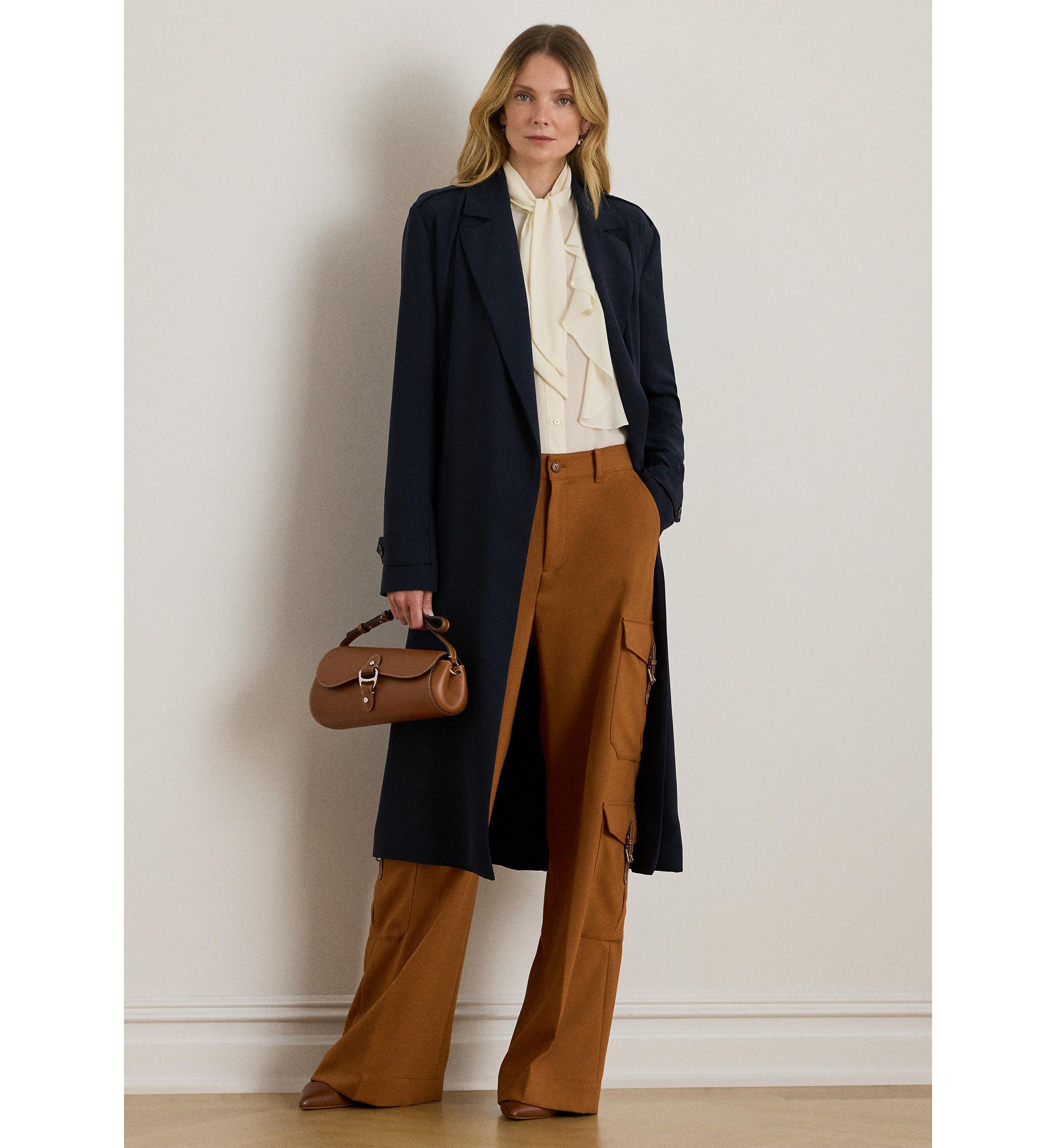 Wool-Blend Serge Wide-Leg Cargo Pants