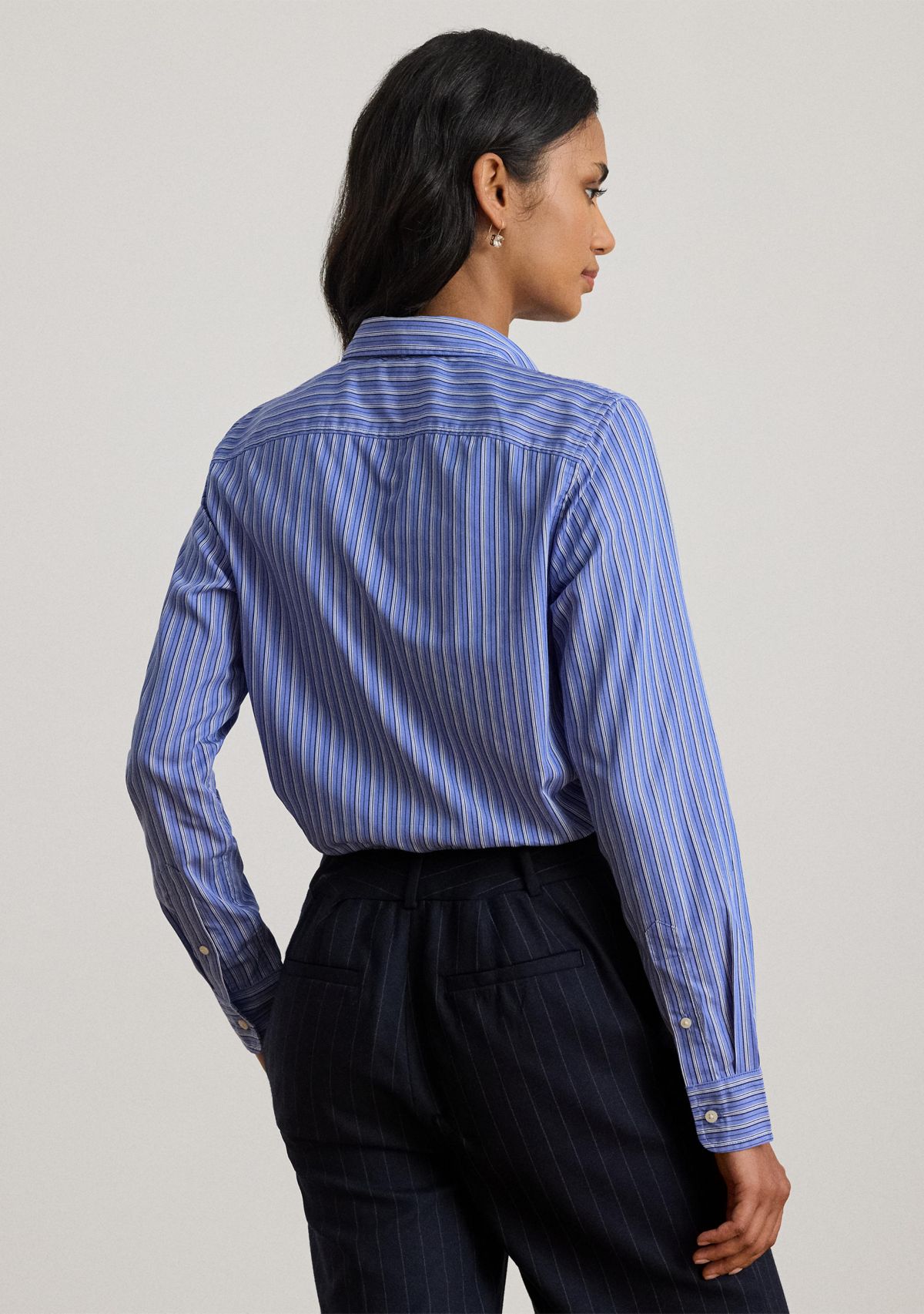 Classic Fit Striped Tie-Neck Shirt