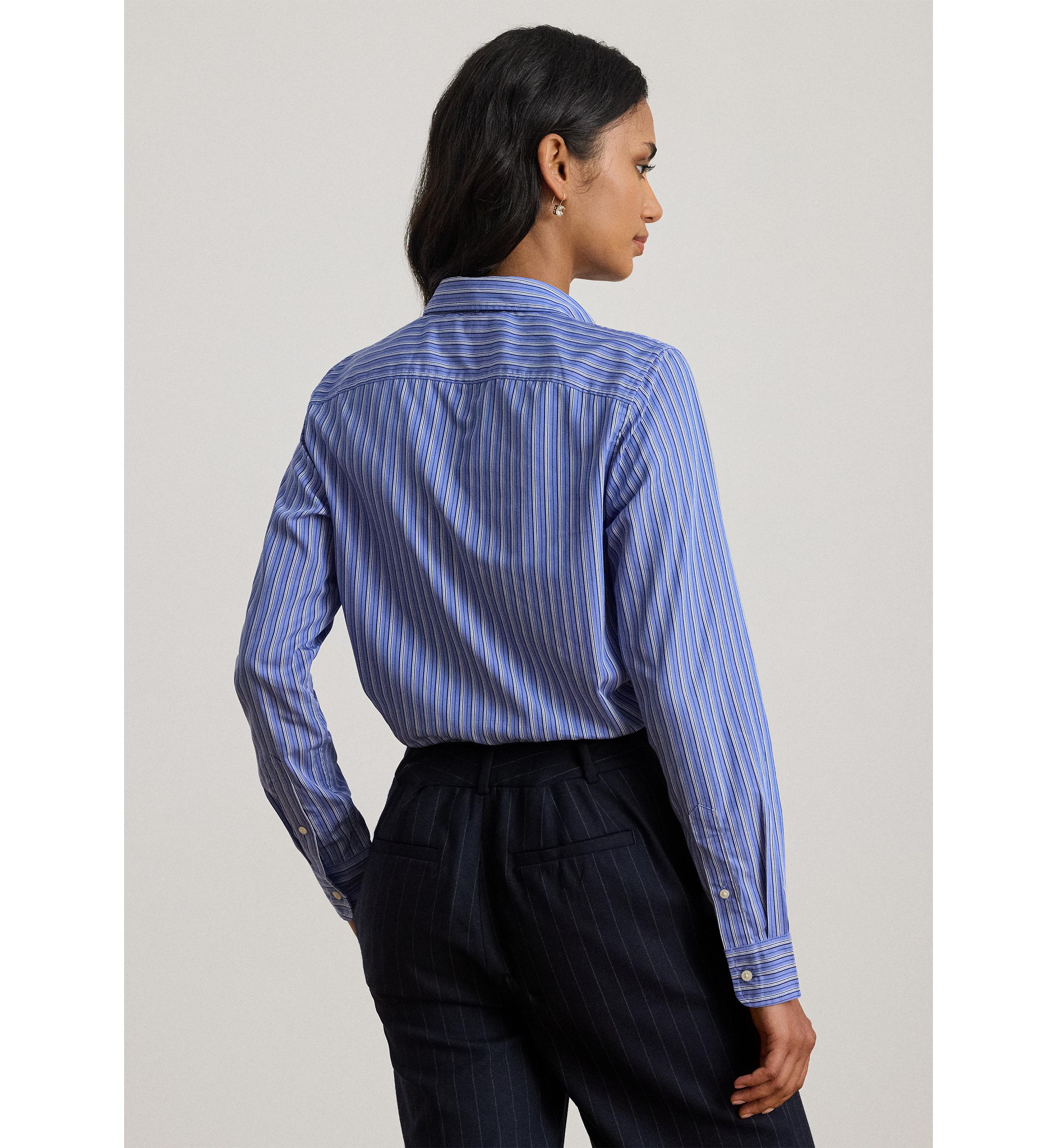Classic Fit Striped Tie-Neck Shirt