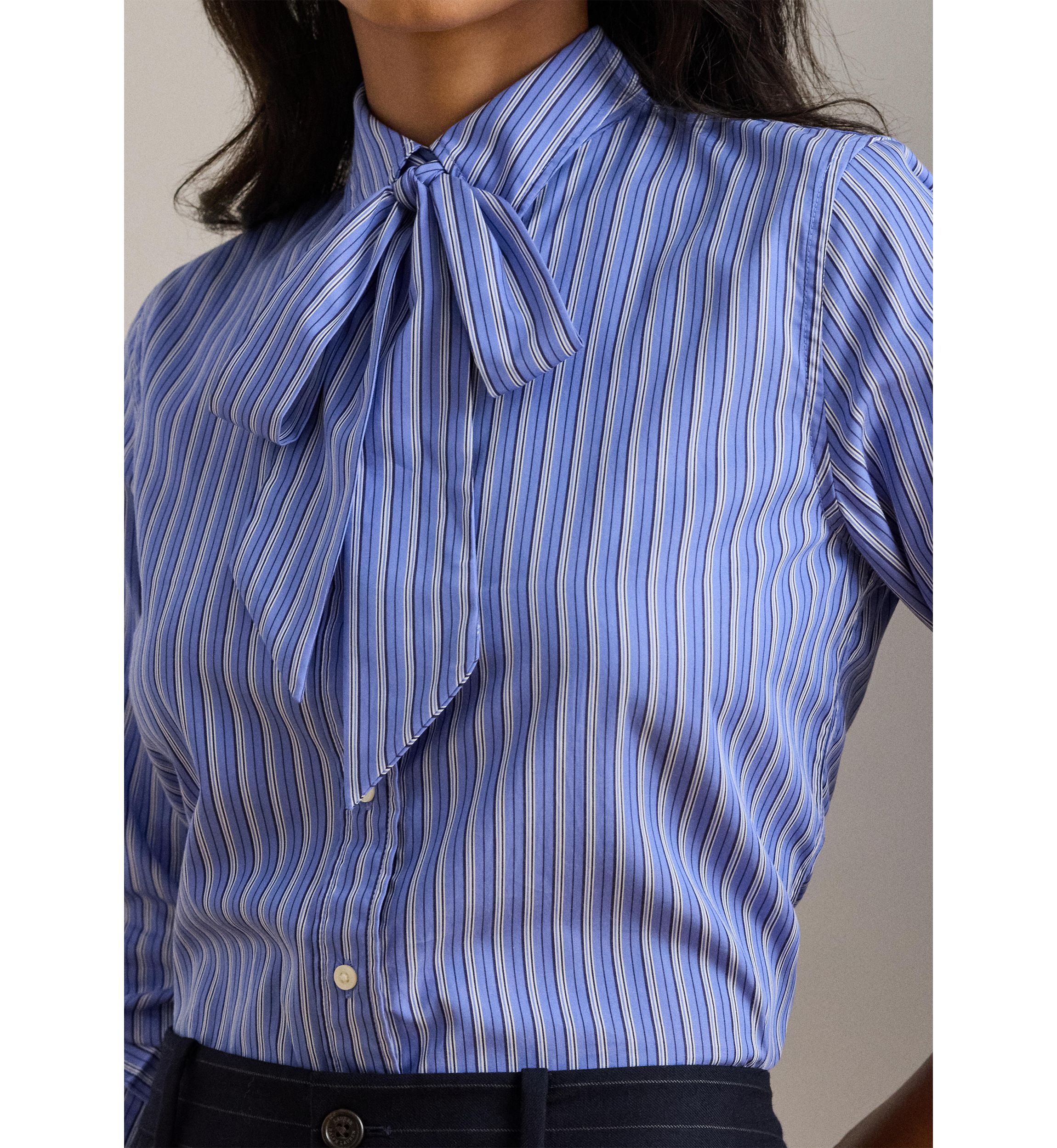 Classic Fit Striped Tie-Neck Shirt
