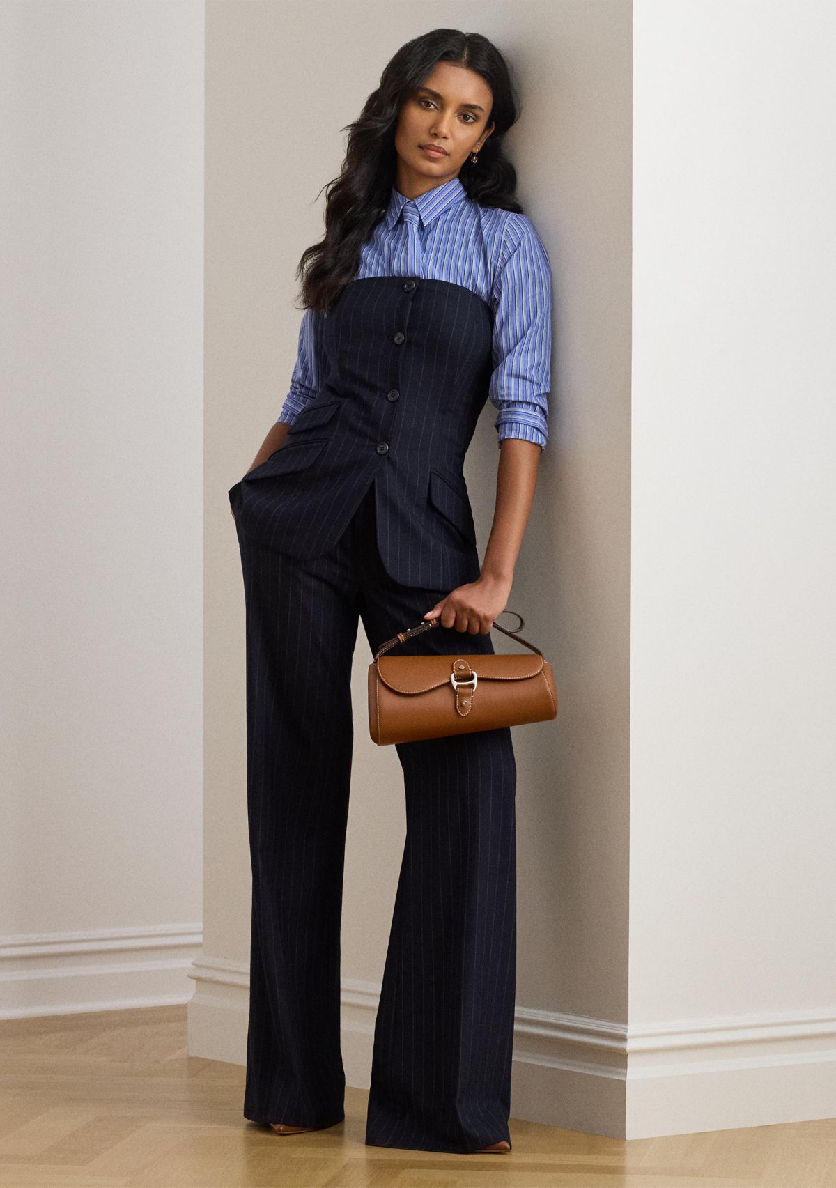 Classic Fit Striped Tie-Neck Shirt