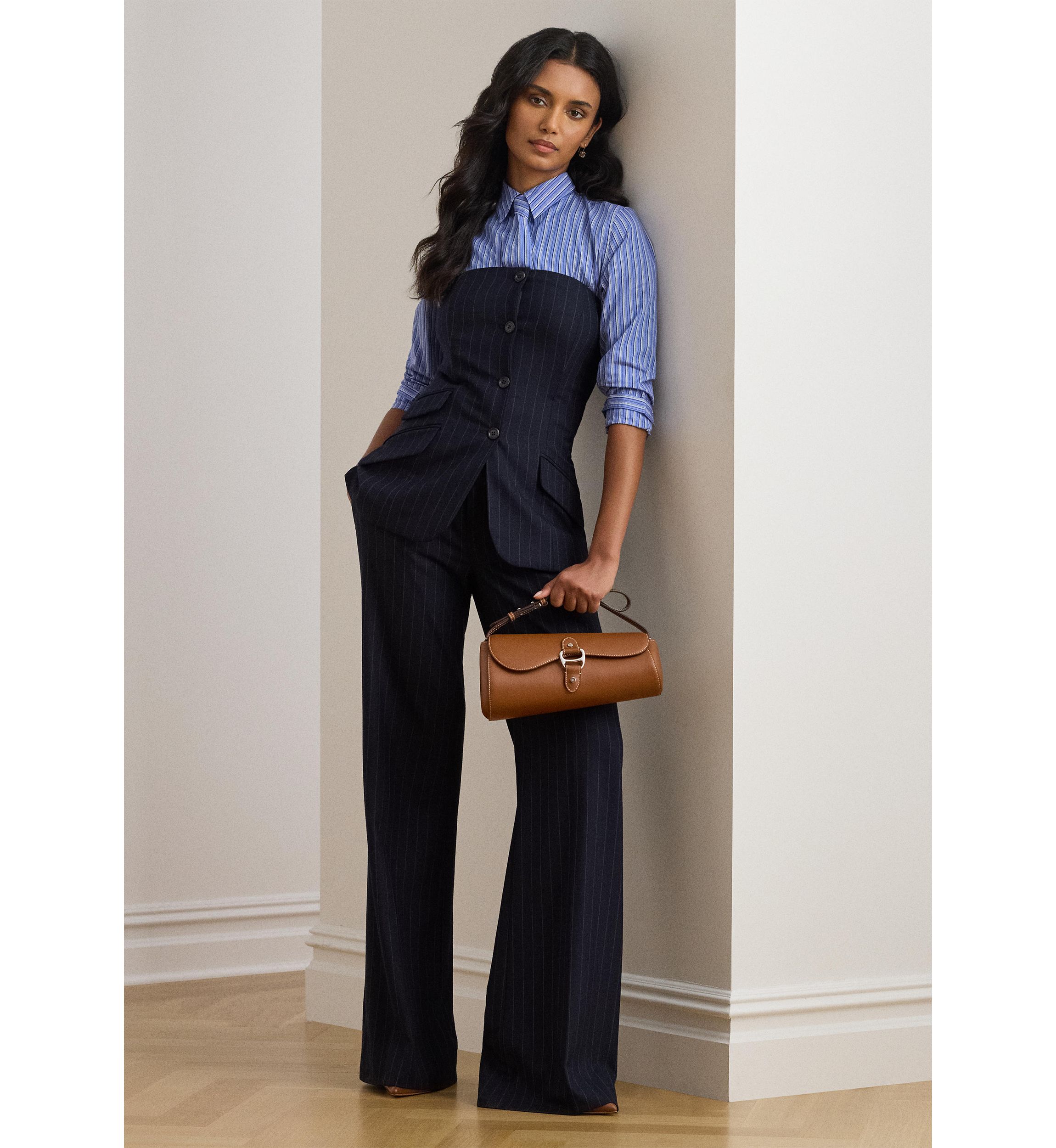 Classic Fit Striped Tie-Neck Shirt
