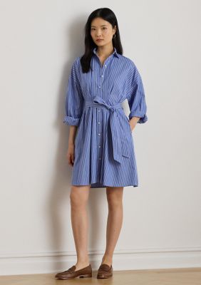 Lauren Ralph Lauren Women's Striped Belted Broadcloth Shirtdress, Blue, 10