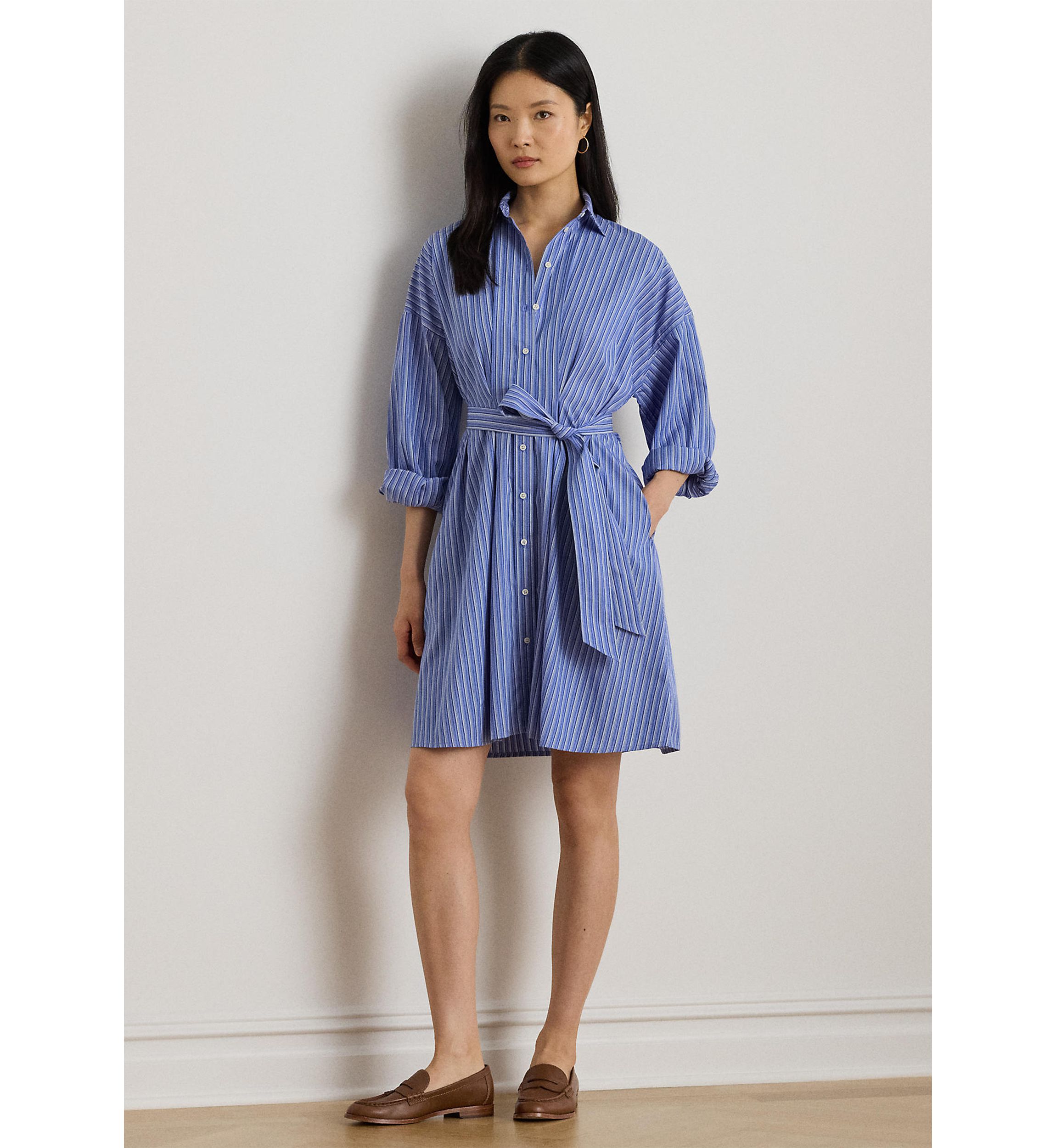 Striped Belted Broadcloth Shirtdress