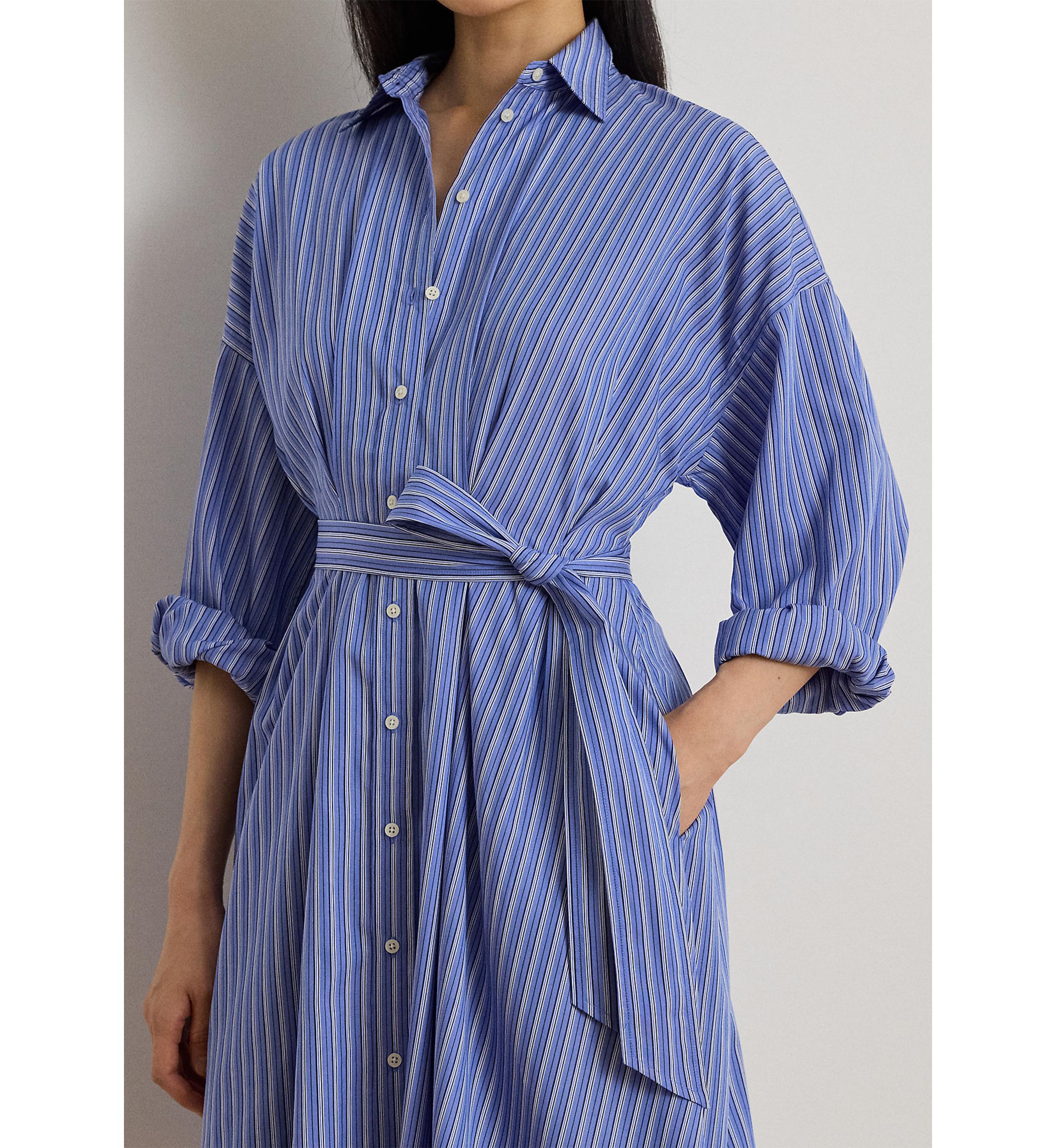 Striped Belted Broadcloth Shirtdress