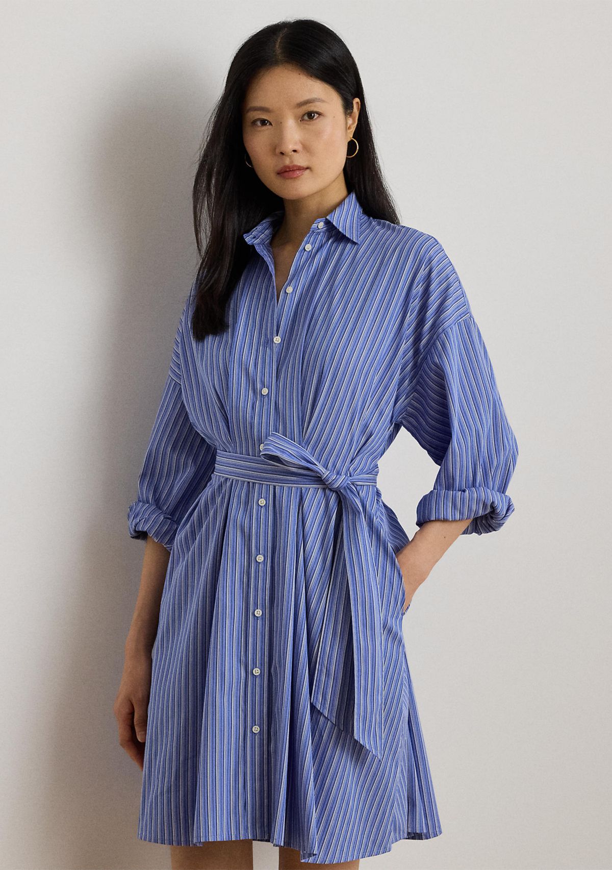 Striped Belted Broadcloth Shirtdress