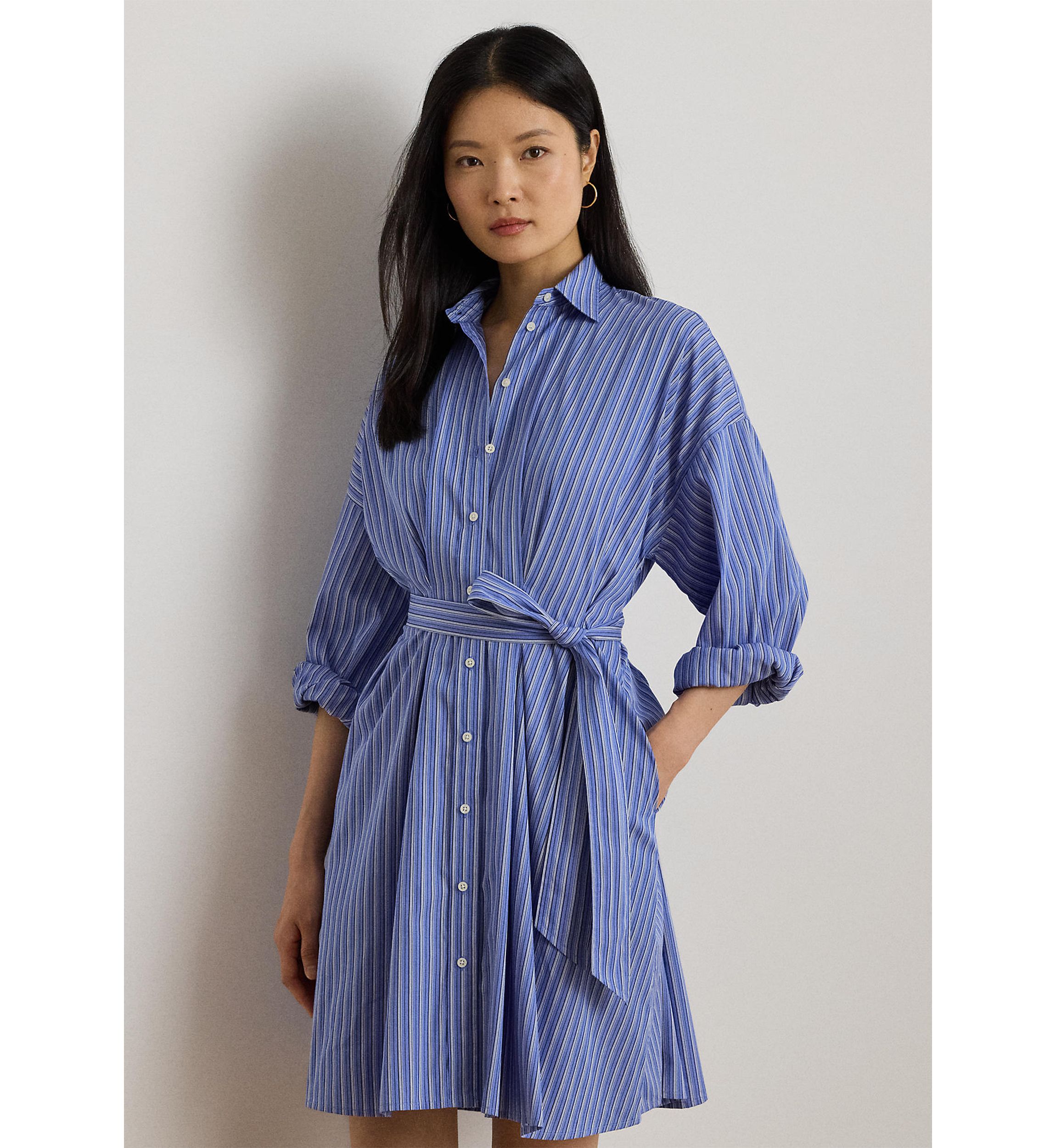 Striped Belted Broadcloth Shirtdress