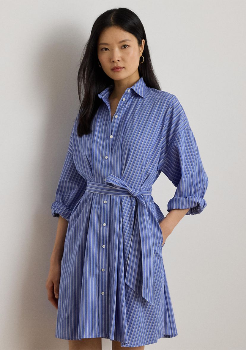 Striped Belted Broadcloth Shirtdress