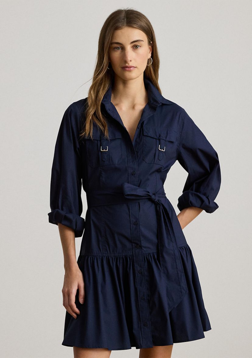 Womens Buckle-Trim Cotton-Blend Dress