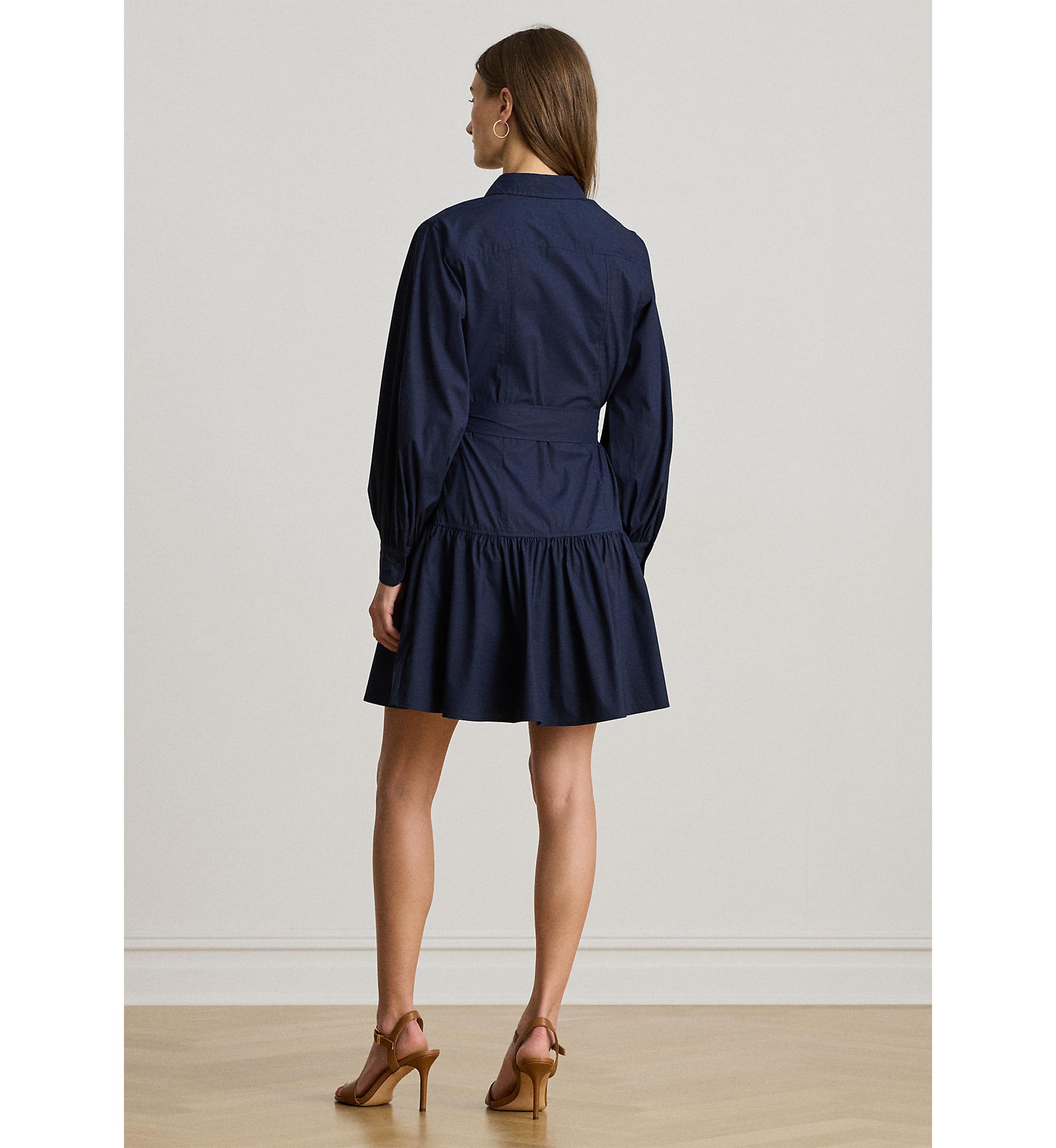 Womens Buckle-Trim Cotton-Blend Dress