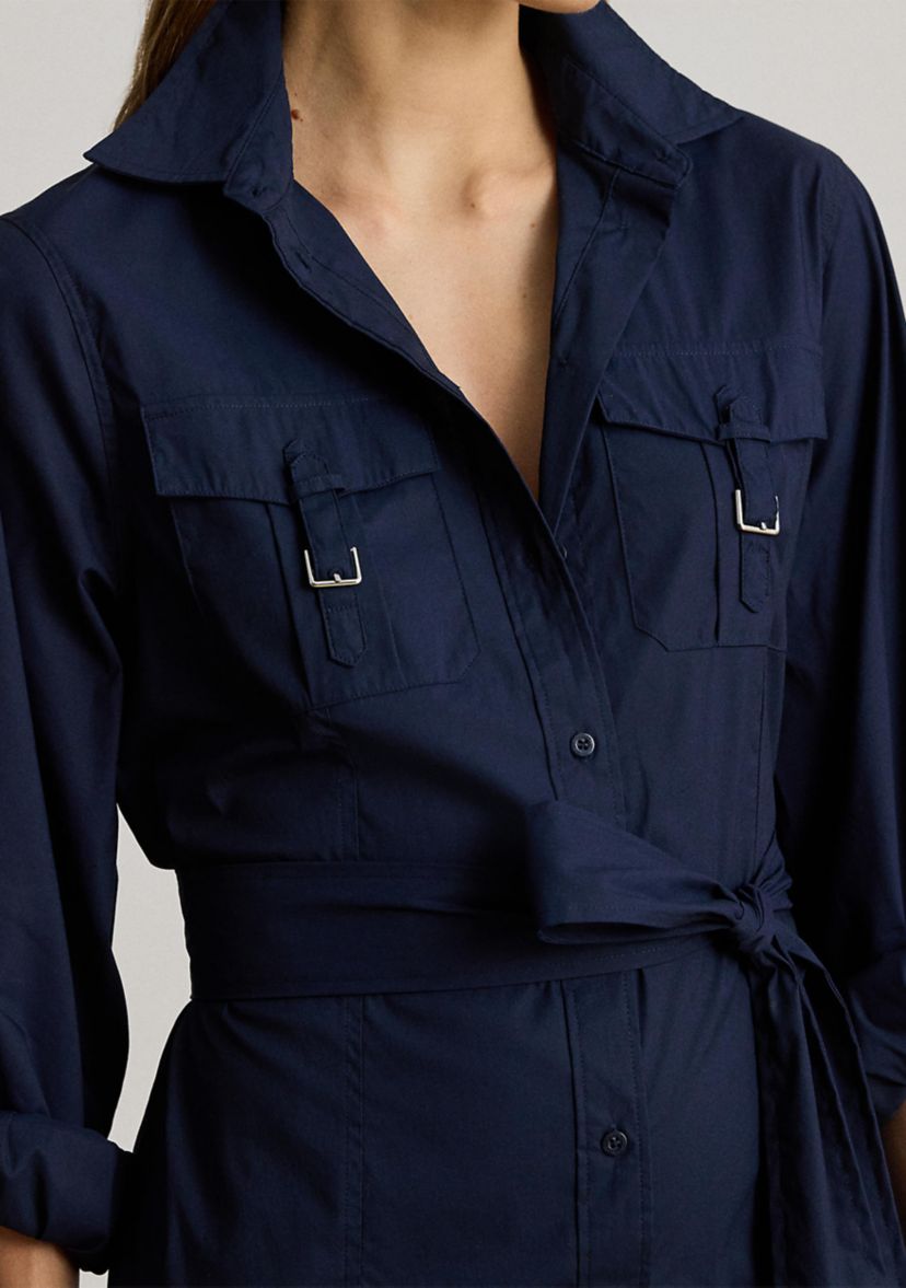 Womens Buckle-Trim Cotton-Blend Dress