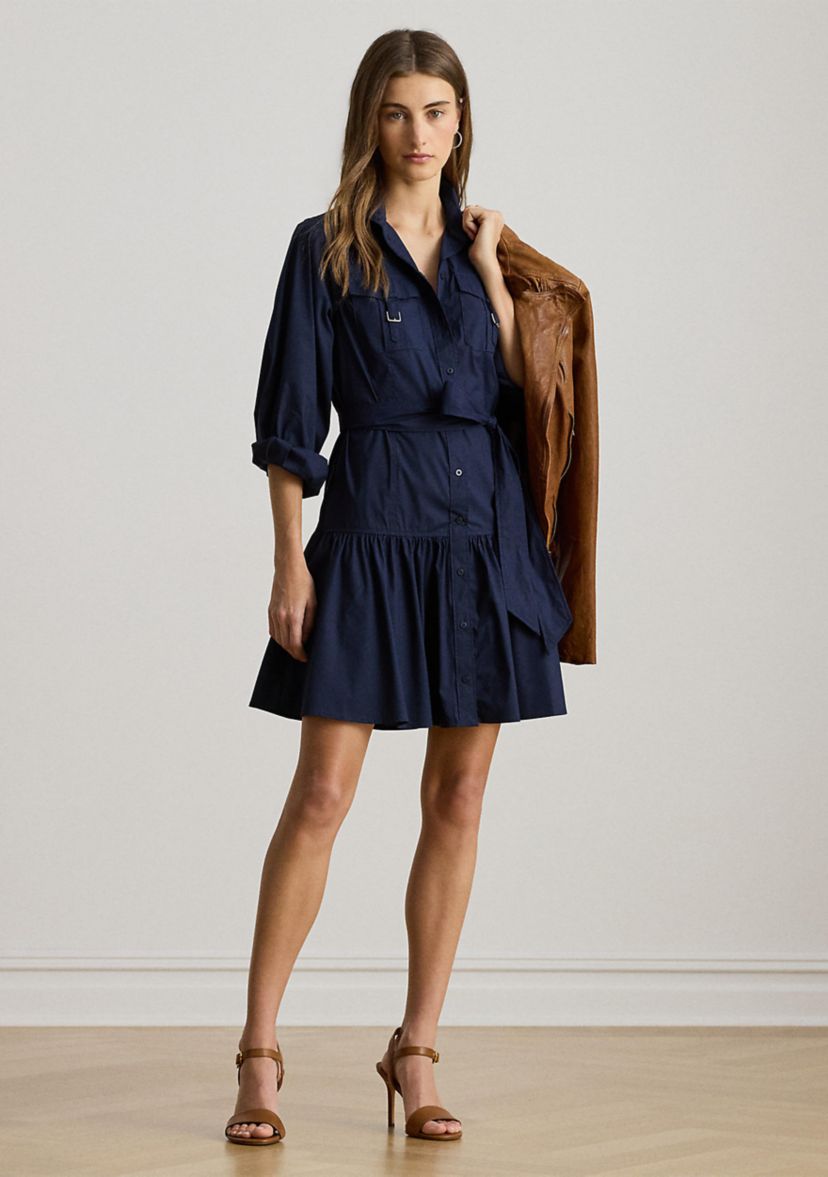 Womens Buckle-Trim Cotton-Blend Dress
