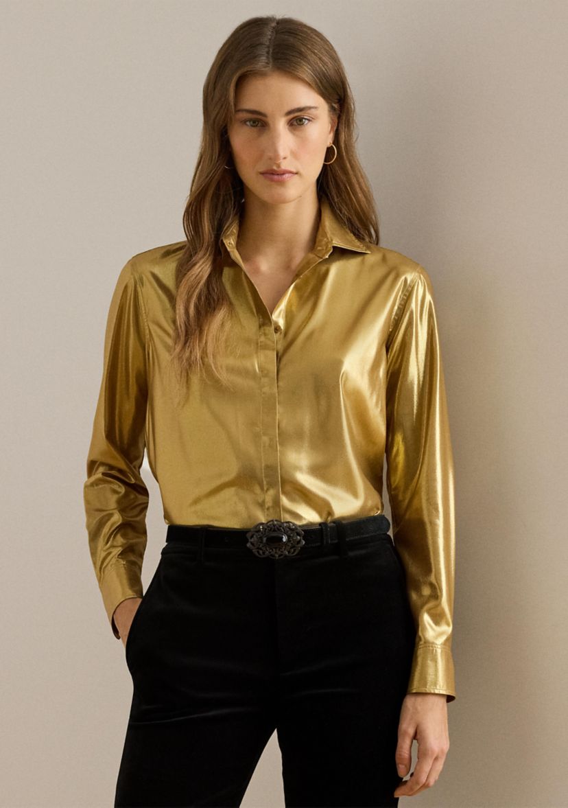 Womens Classic Fit Metallic Chiffon Shirt