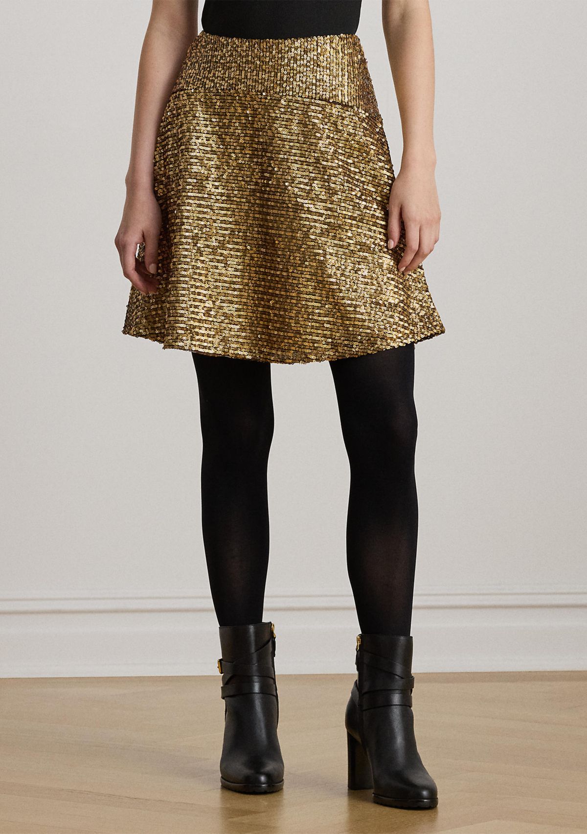 Womens Sequined Mesh A-line Miniskirt
