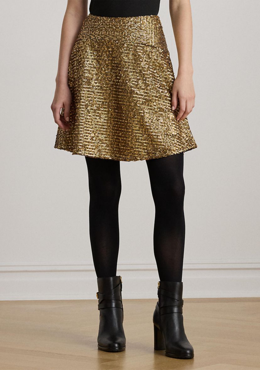 Womens Sequined Mesh A-line Miniskirt