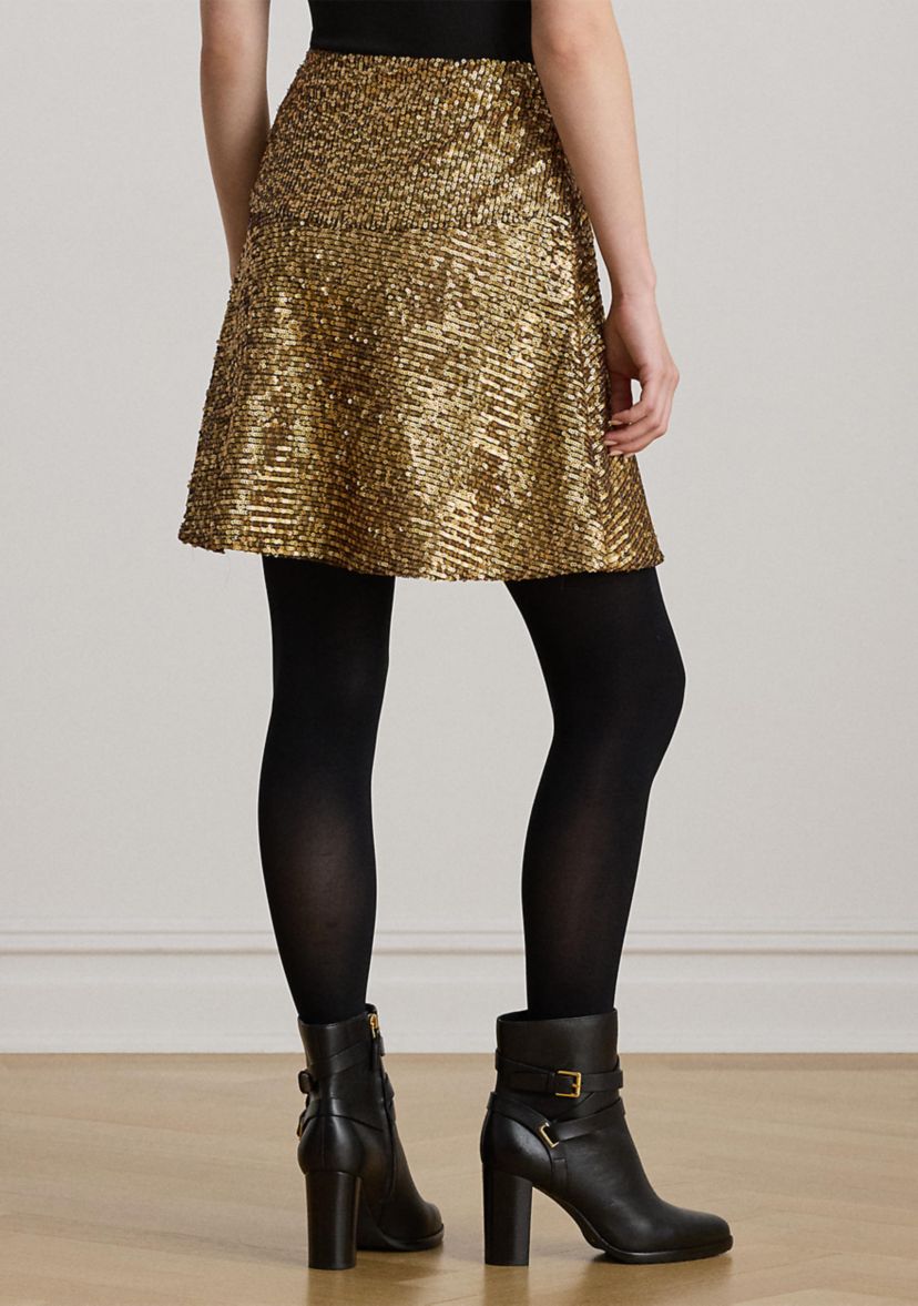 Womens Sequined Mesh A-line Miniskirt