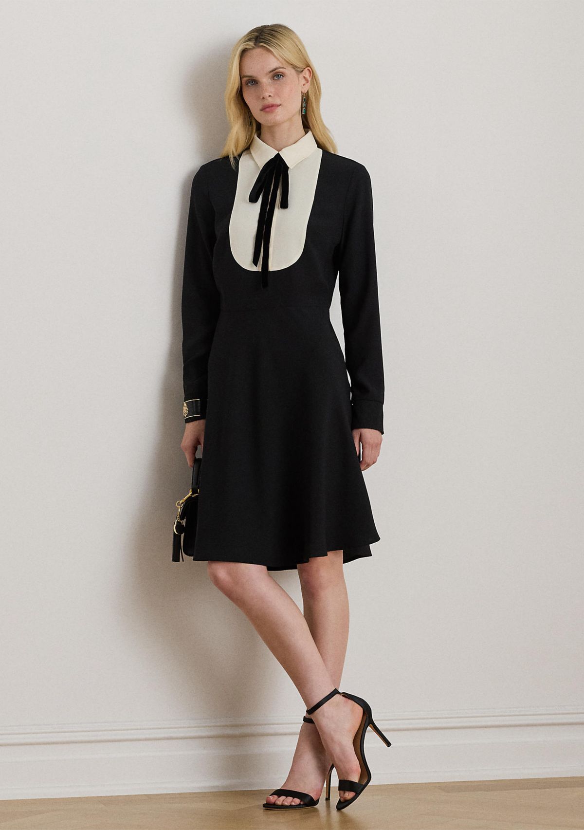 Womens Two-Tone Georgette Tie-Neck Dress