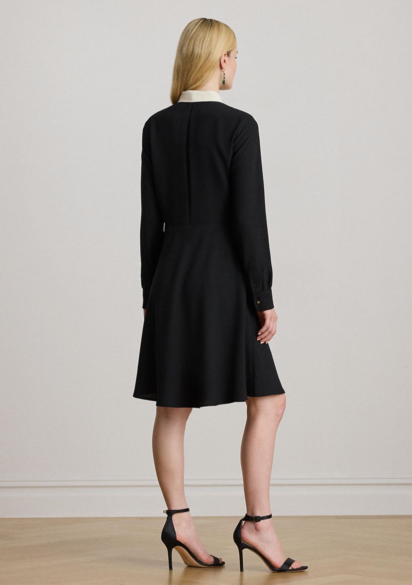 Womens Two-Tone Georgette Tie-Neck Dress