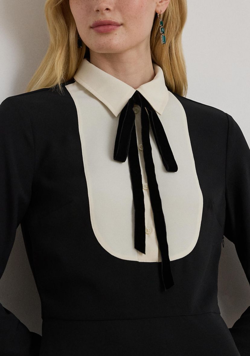 Womens Two-Tone Georgette Tie-Neck Dress