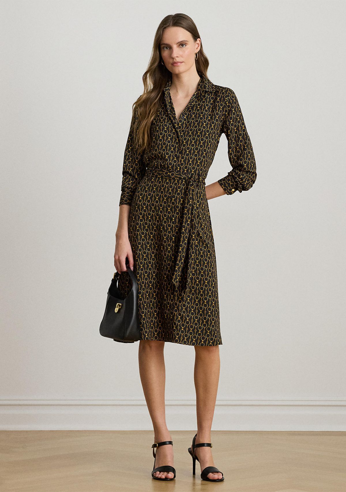 Womens Chain-Print Crepe Shirtdress