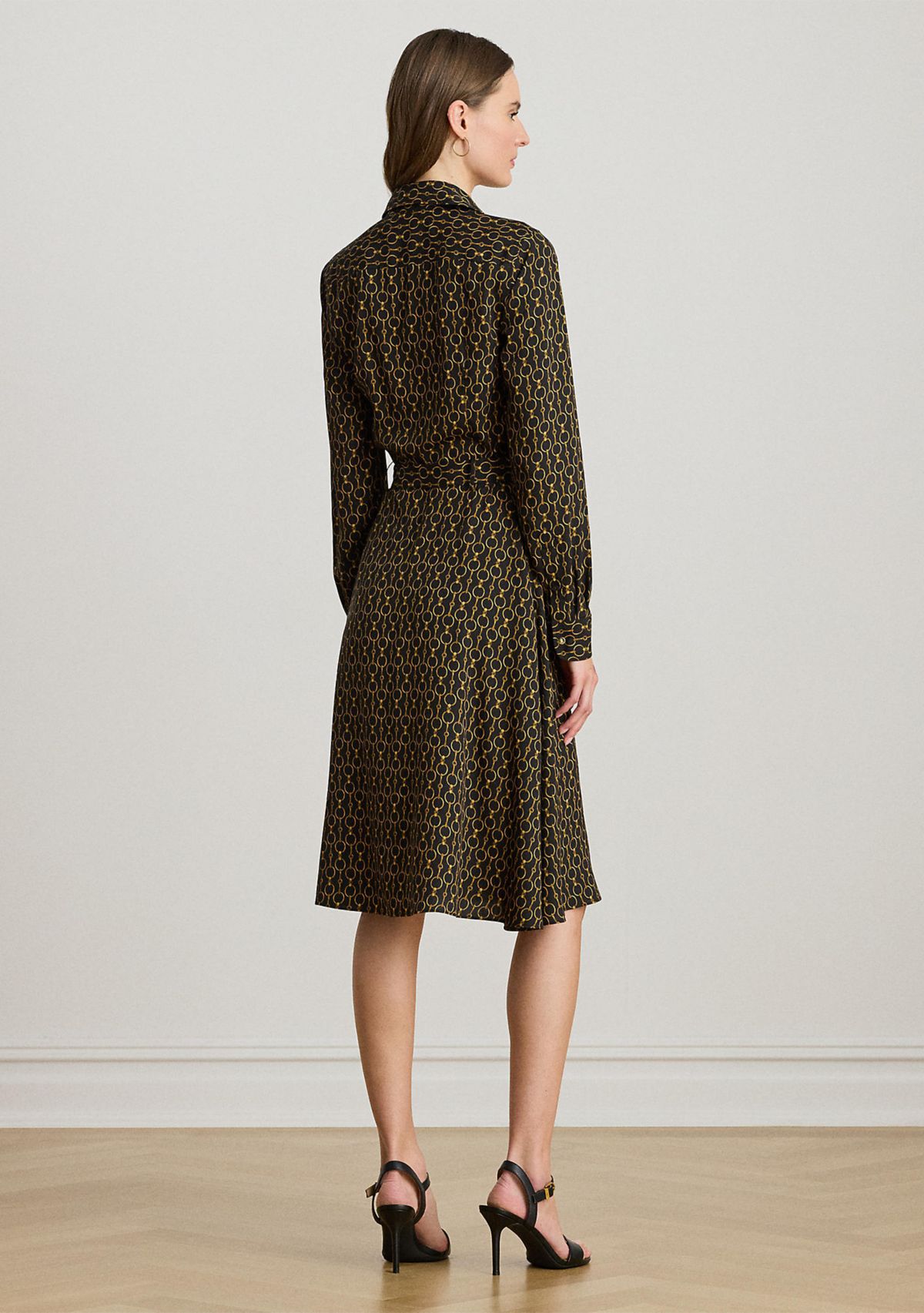 Womens Chain-Print Crepe Shirtdress