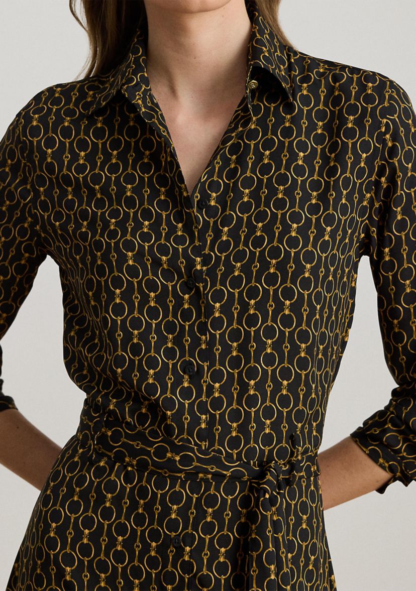 Womens Chain-Print Crepe Shirtdress