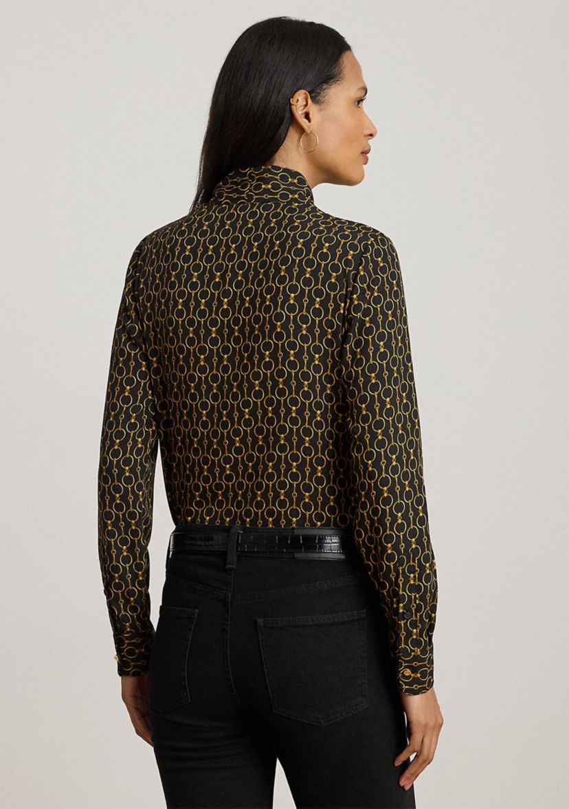 Chain-Print Crepe Tie-Neck Blouse