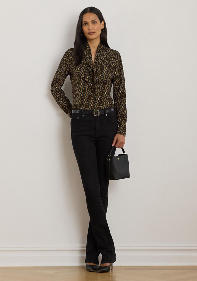 Chain-Print Crepe Tie-Neck Blouse