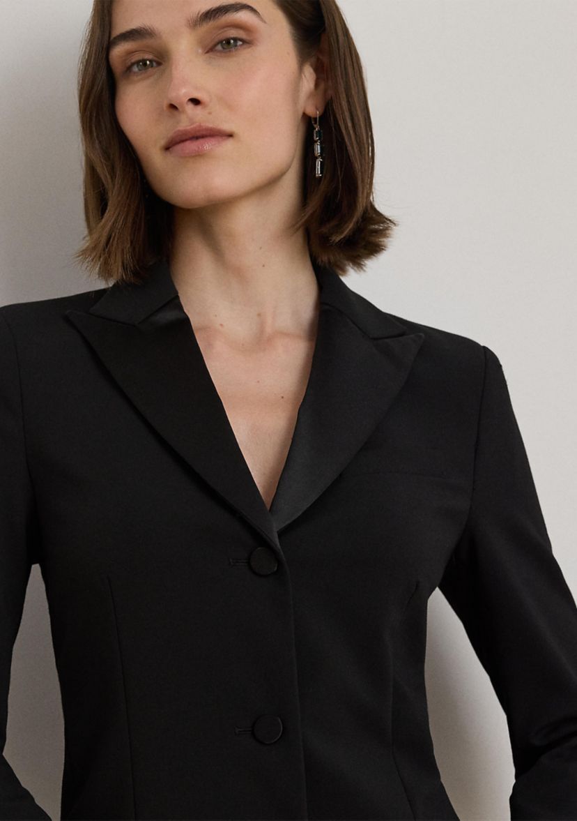 Womens Satin-Trim Double-Faced Crepe Dress