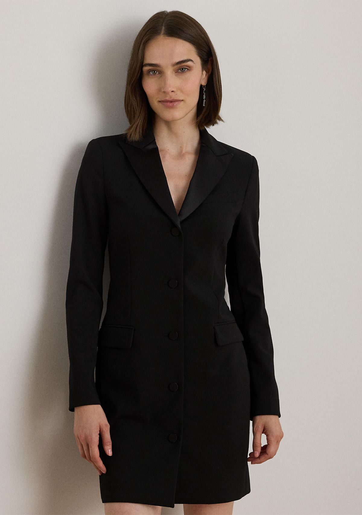 Womens Satin-Trim Double-Faced Crepe Dress