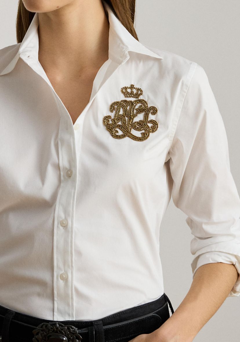 Womens Classic Fit Logo Cotton-Blend Shirt