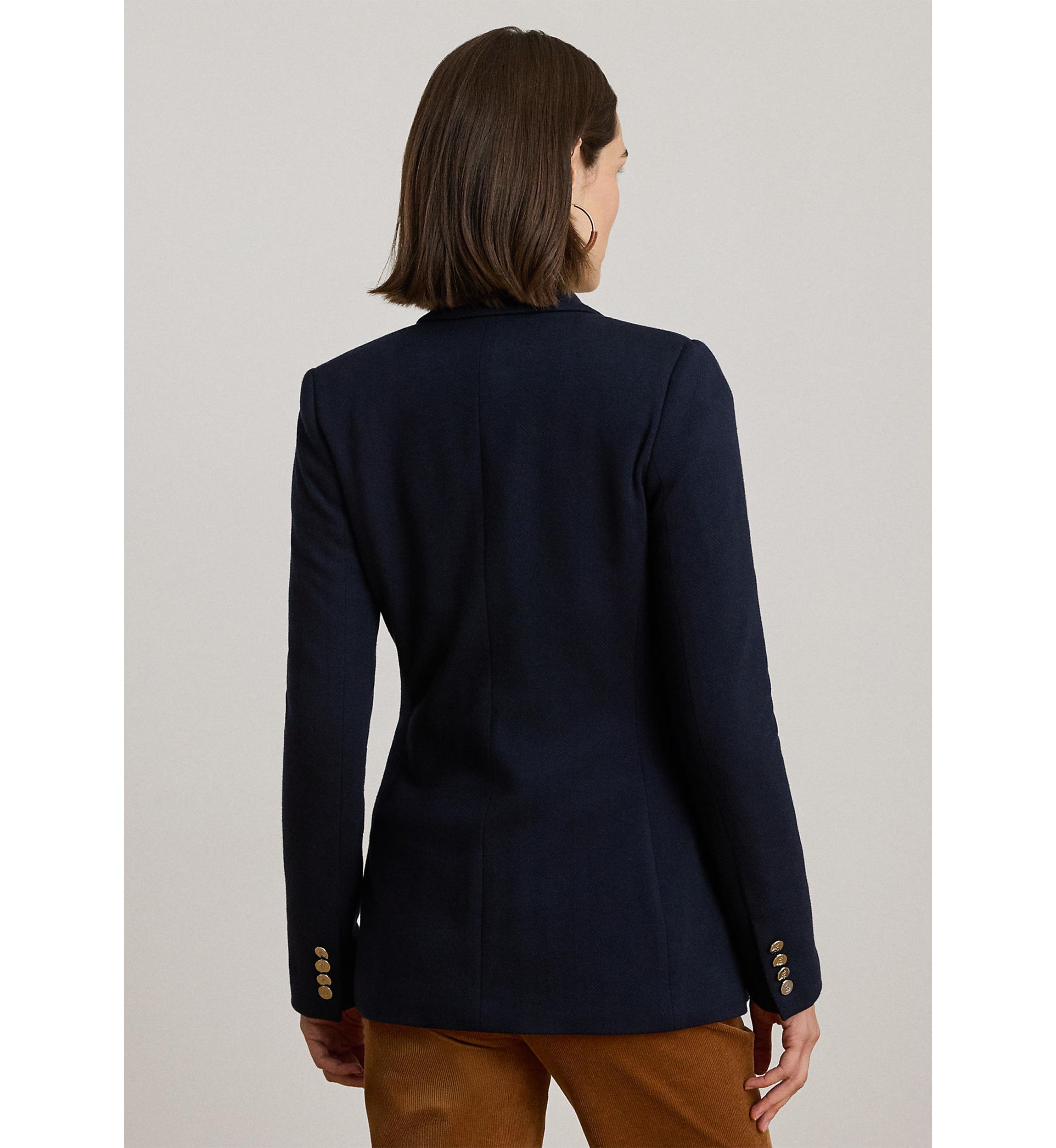 Womens Buckle-Trim Herringbone Jacquard Blazer