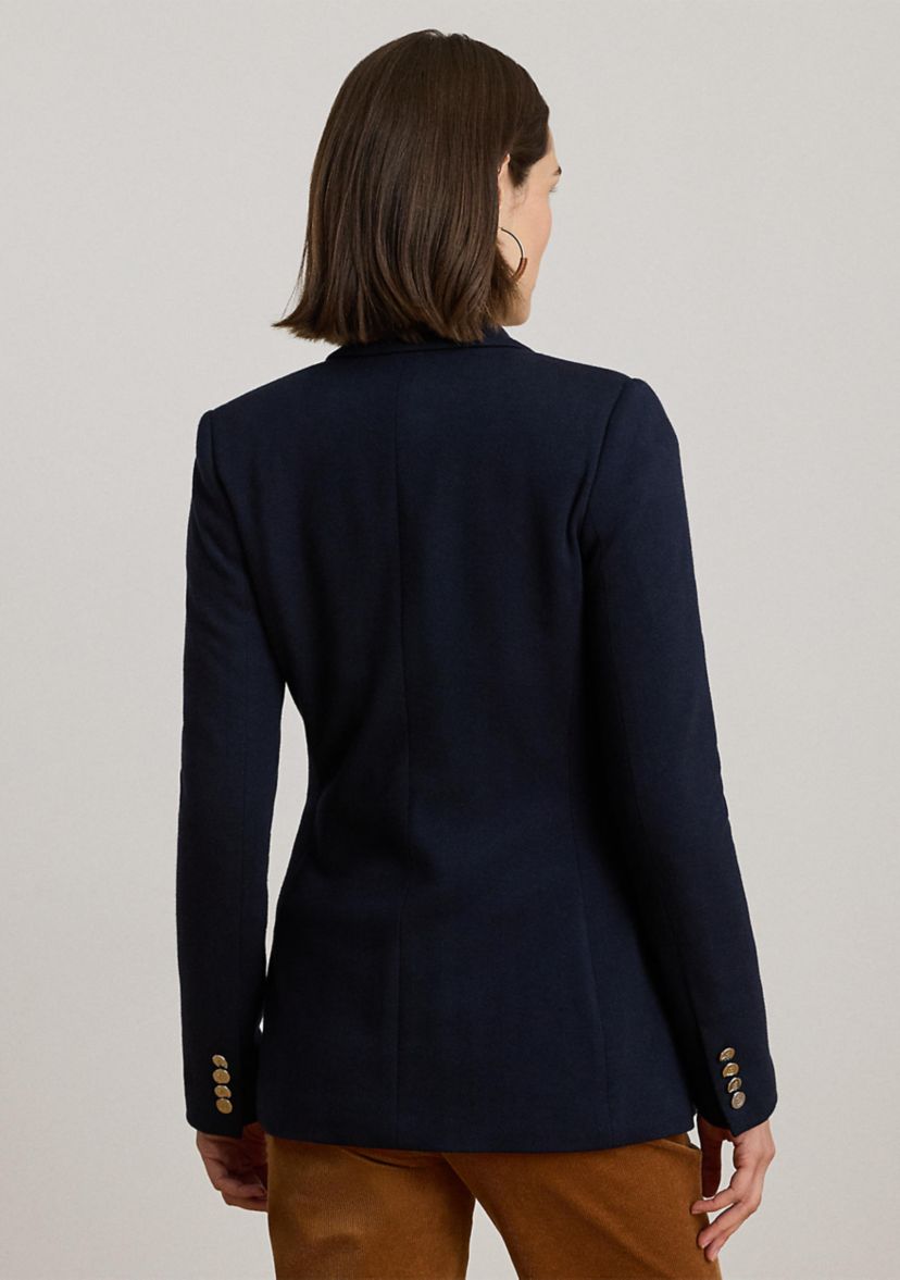 Womens Buckle-Trim Herringbone Jacquard Blazer