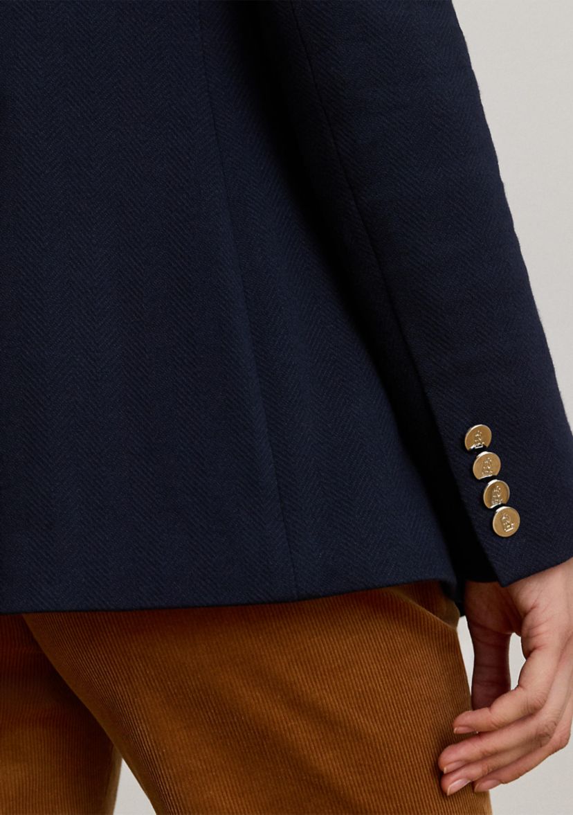 Womens Buckle-Trim Herringbone Jacquard Blazer